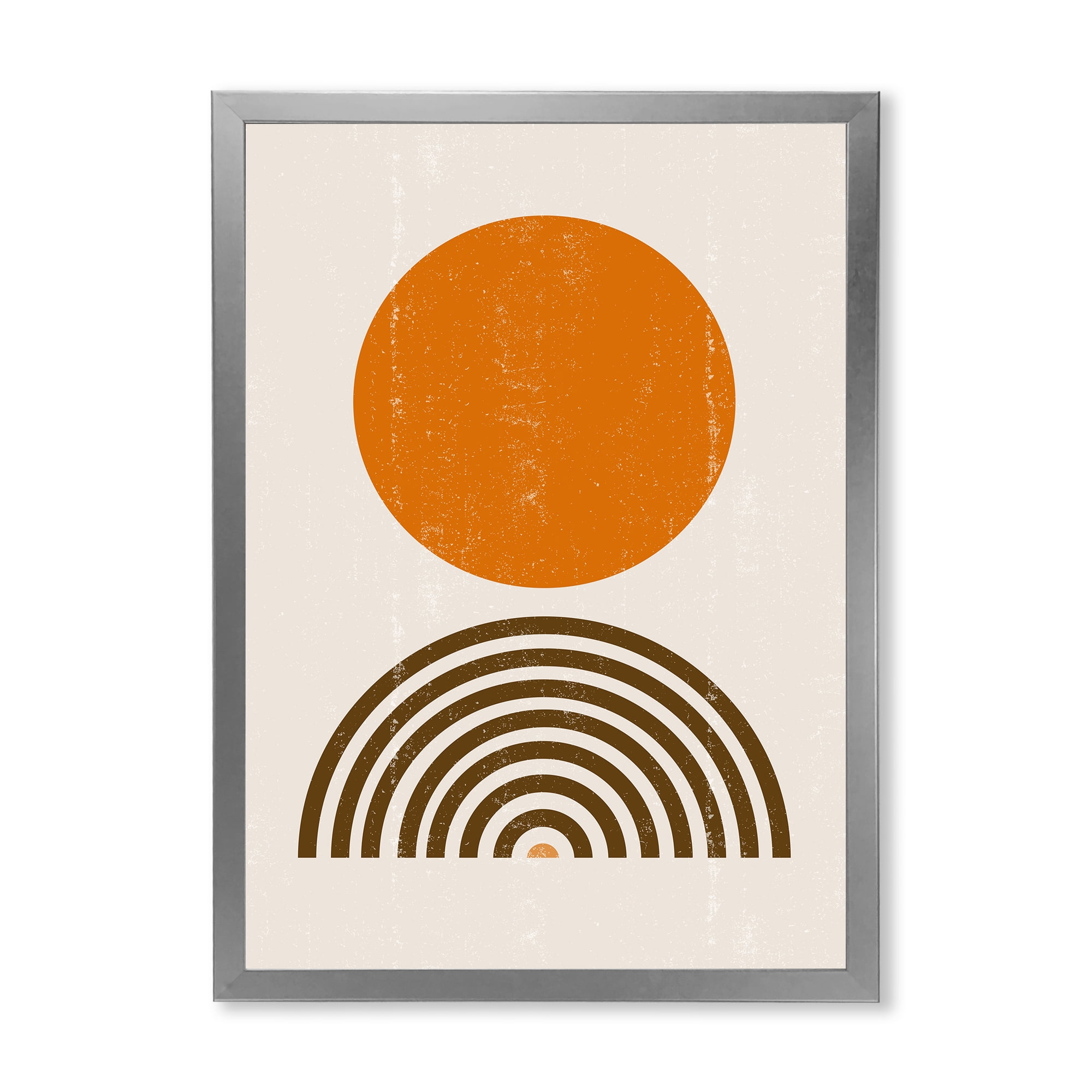 Designart 'Abstract Minimal Rainbow and Orange Sun I' Modern Framed Art Print