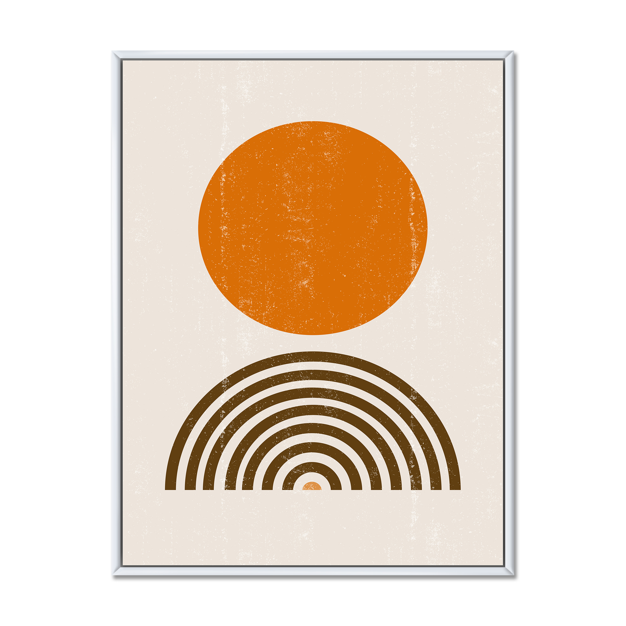 Designart 'Abstract Minimal Rainbow and Orange Sun I' Modern Framed Canvas Wall Art Print