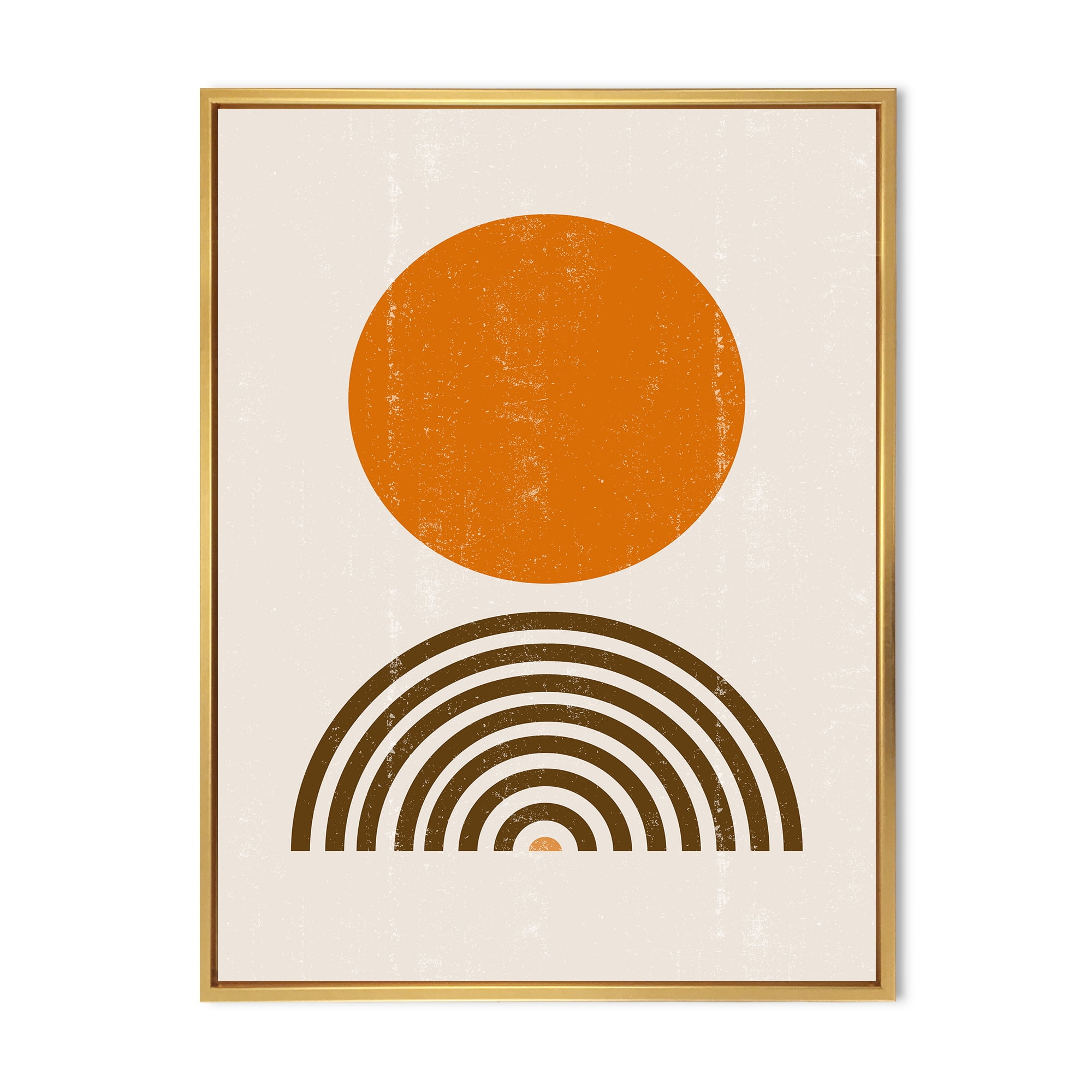 Designart 'Abstract Minimal Rainbow and Orange Sun I' Modern Framed Canvas Wall Art Print