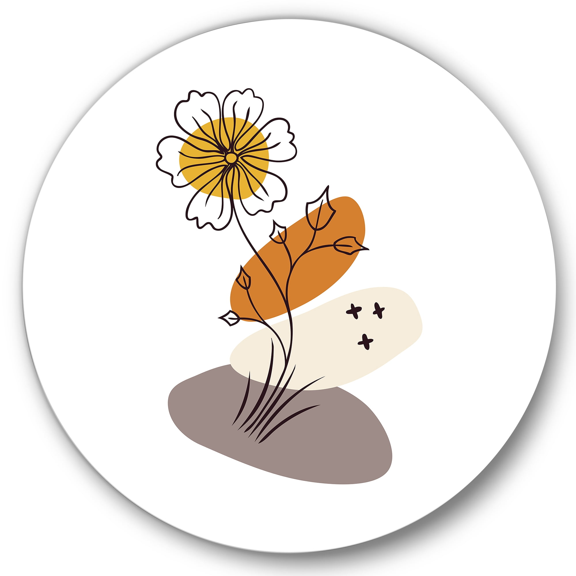 Designart 'Abstract Minimal Shapes Under Flowers I' Modern Circle Metal Wall Art 23x23 - Disc of 23