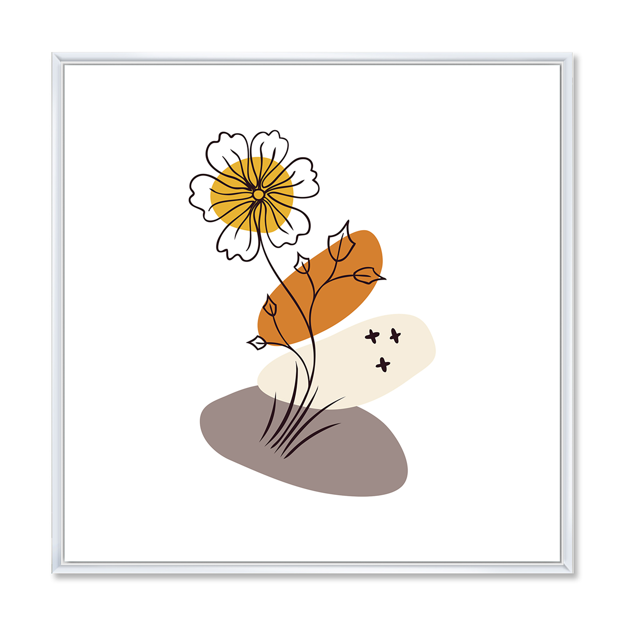 Designart 'Abstract Minimal Shapes Under Flowers I' Modern Framed Canvas Wall Art Print