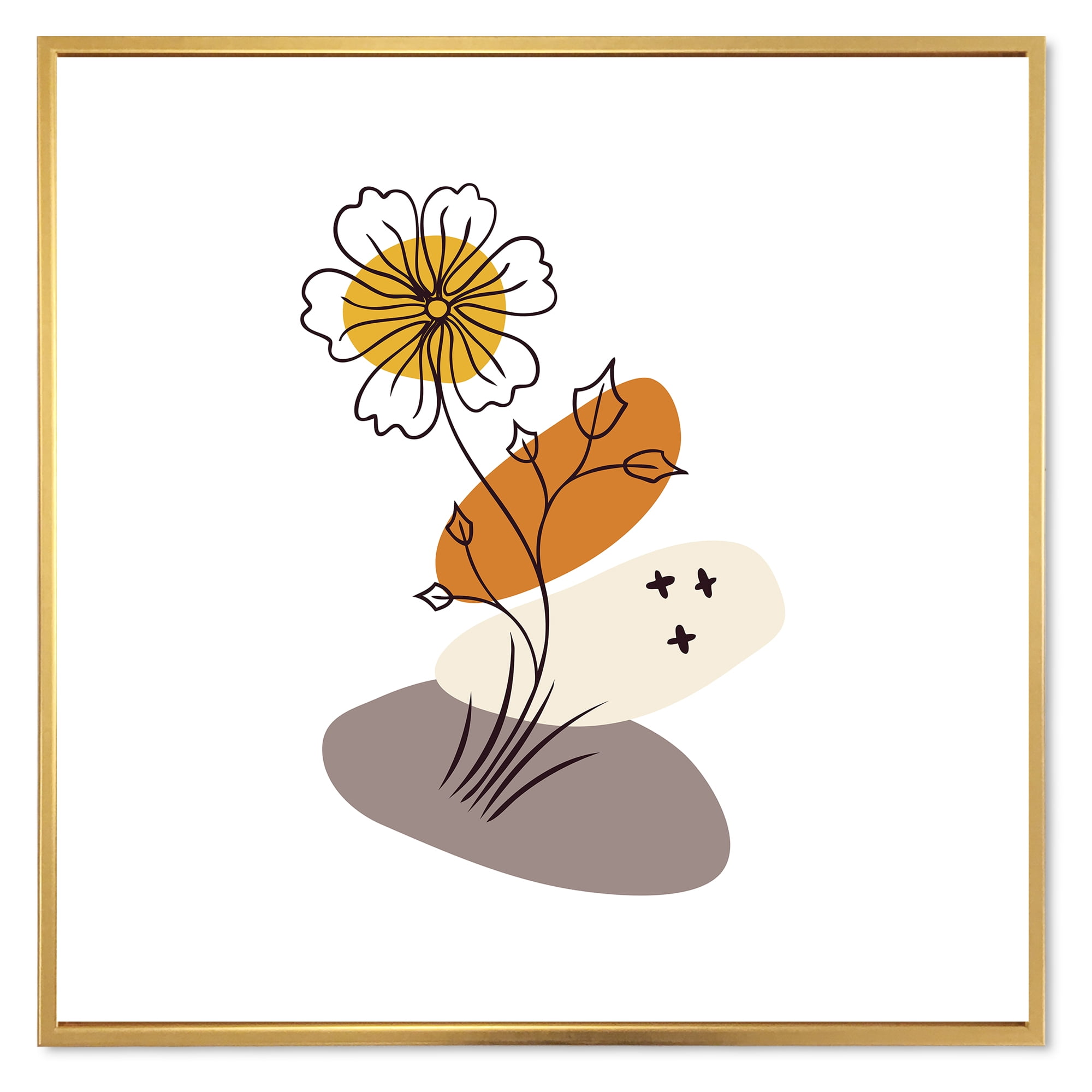 Designart 'Abstract Minimal Shapes Under Flowers I' Modern Framed Canvas Wall Art Print
