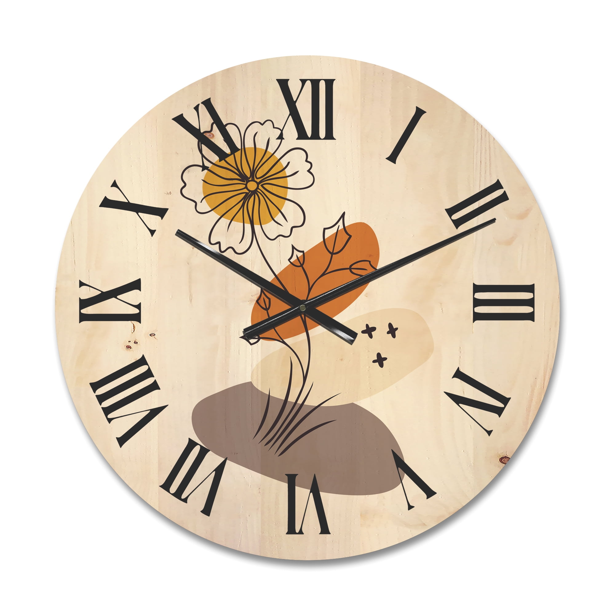 Designart 'Abstract Minimal Shapes Under Flowers I' Modern Wood Wall Clock