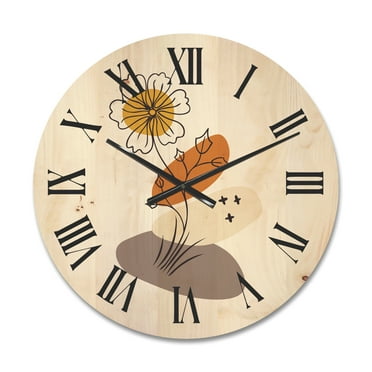 Designart 'Abstract Minimal Shapes Under Flowers I' Modern Wood Wall Clock