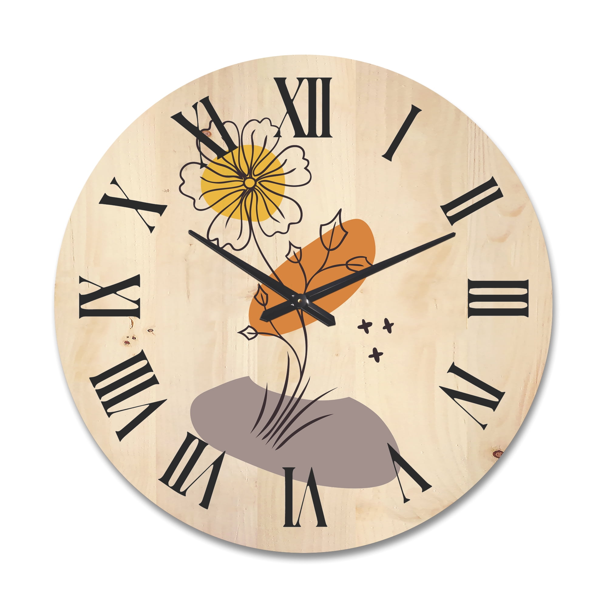 Designart 'Abstract Minimal Shapes Under Flowers I' Modern Wood Wall Clock