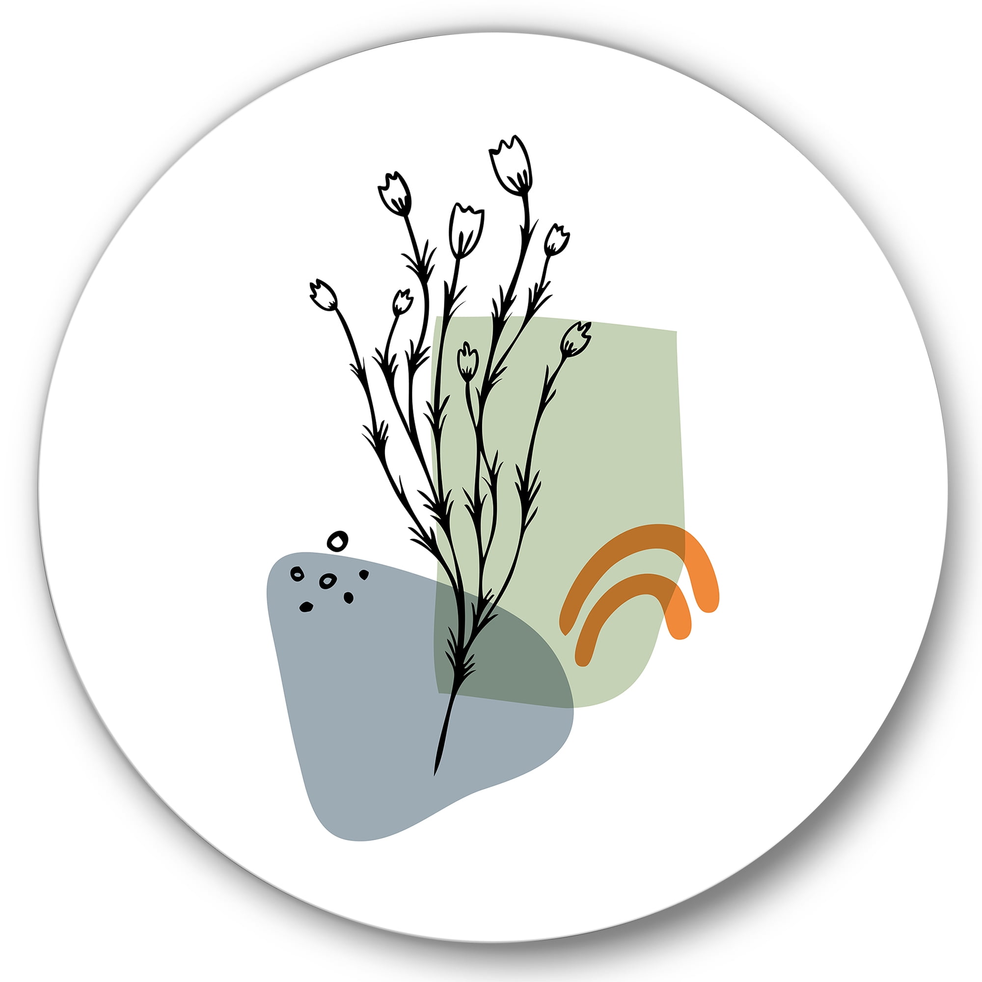 Designart 'Abstract Minimal Shapes Under Flowers II' Modern Circle Metal Wall Art 29x29 - Disc of 29