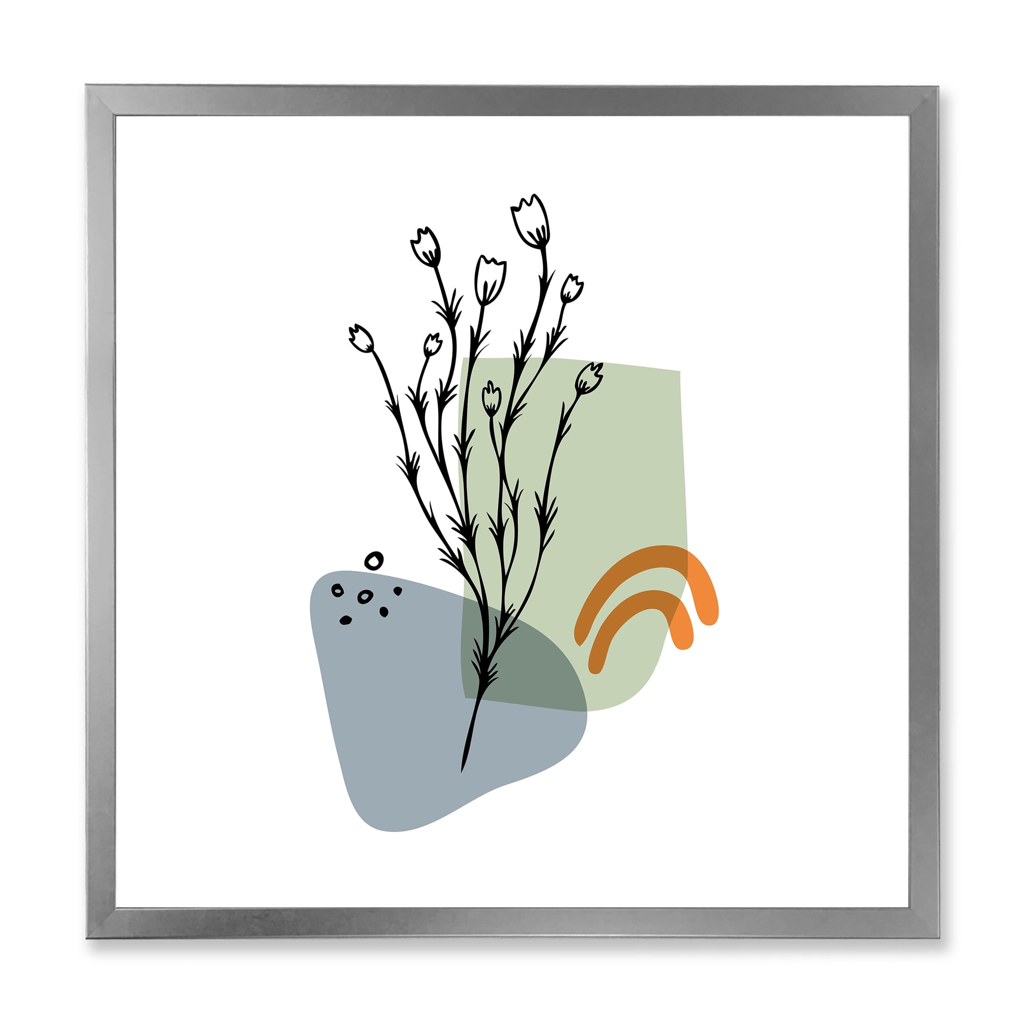 Designart 'Abstract Minimal Shapes Under Flowers II' Modern Framed Art Print