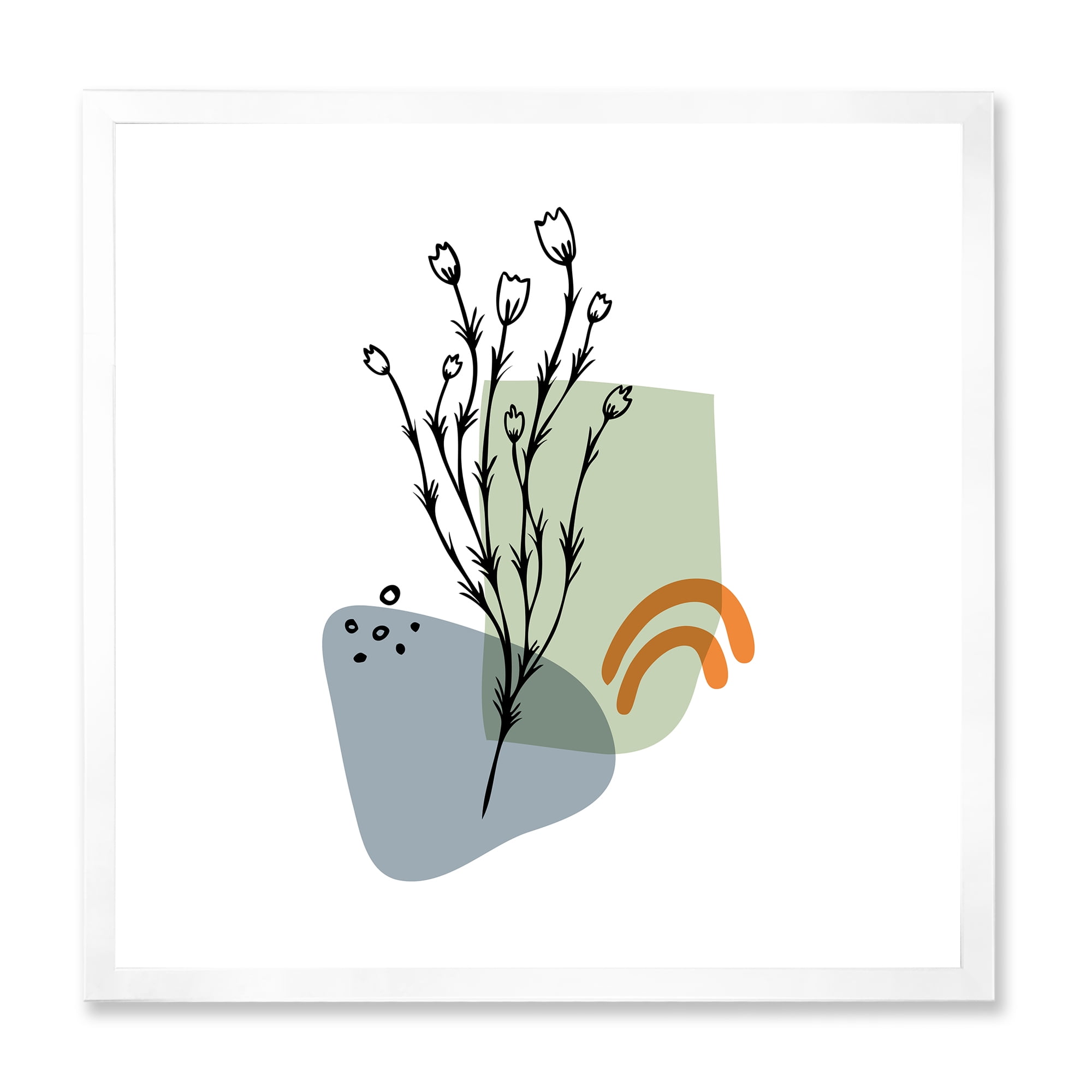 Designart 'Abstract Minimal Shapes Under Flowers II' Modern Framed Art Print