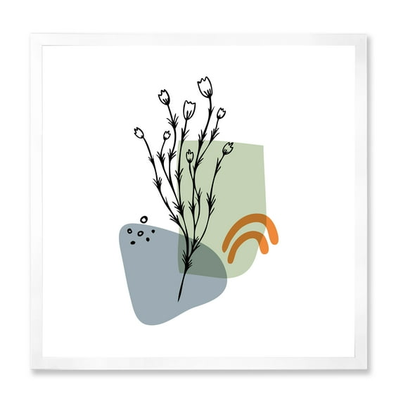Designart 'Abstract Minimal Shapes Under Flowers II' Modern Framed Art Print
