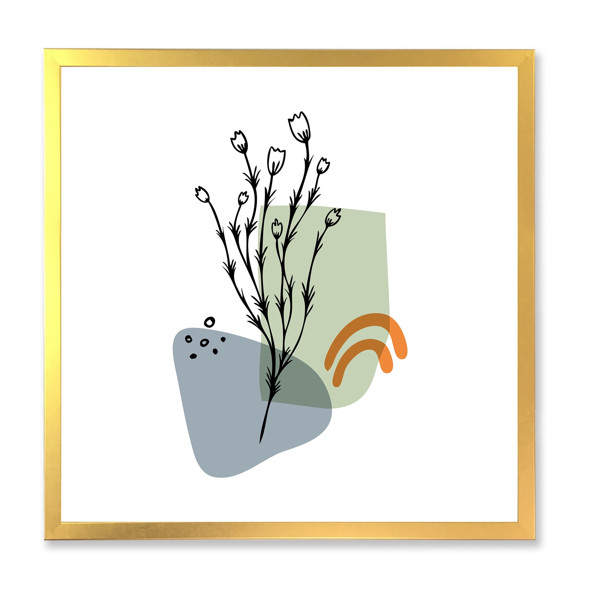 Designart 'Abstract Minimal Shapes Under Flowers II' Modern Framed Art Print