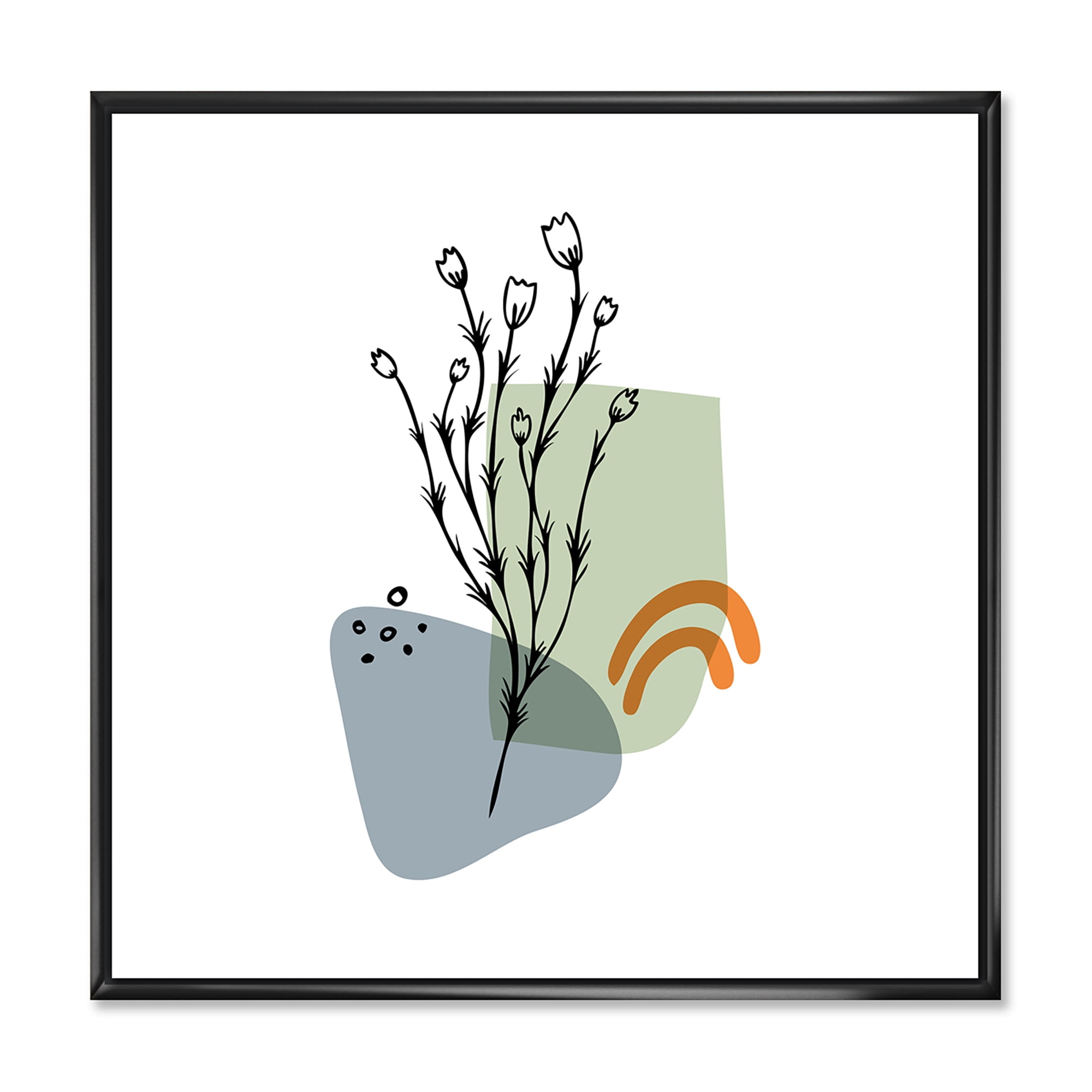 Designart 'Abstract Minimal Shapes Under Flowers II' Modern Framed Canvas Wall Art Print