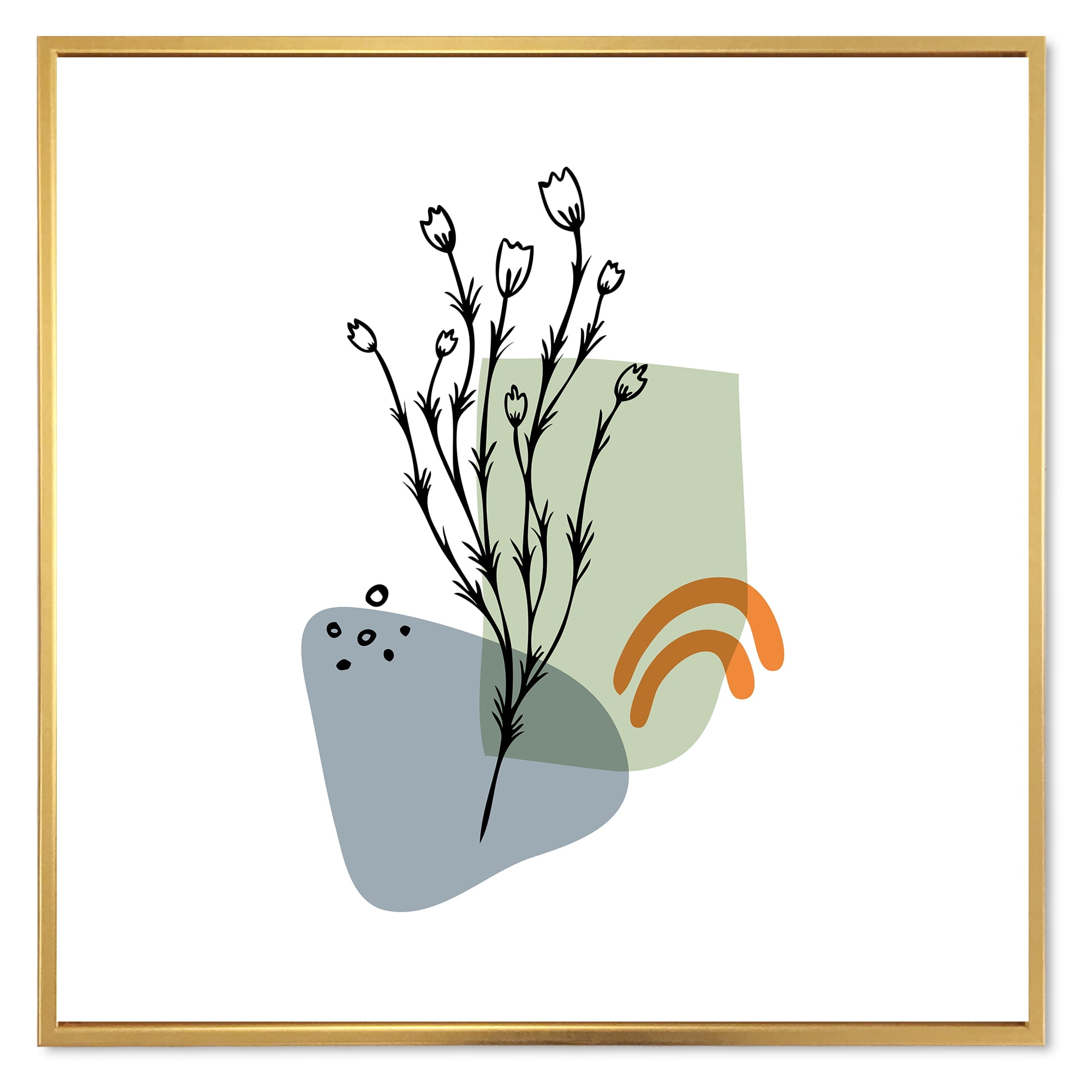 Designart 'Abstract Minimal Shapes Under Flowers II' Modern Framed Canvas Wall Art Print