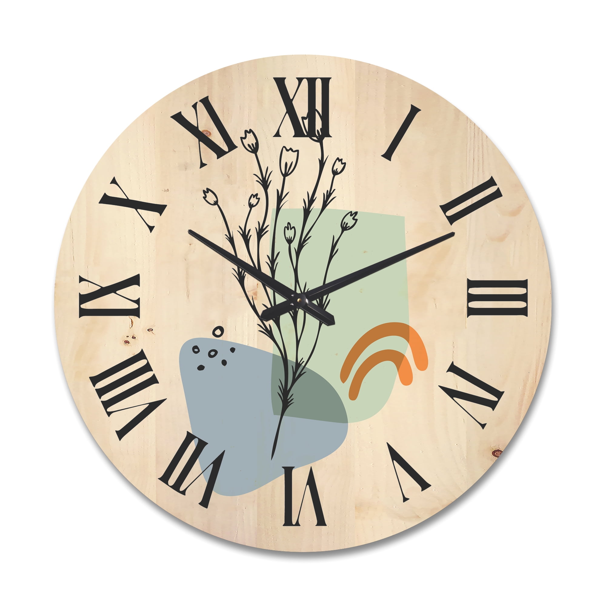 Designart 'Abstract Minimal Shapes Under Flowers II' Modern Wood Wall Clock