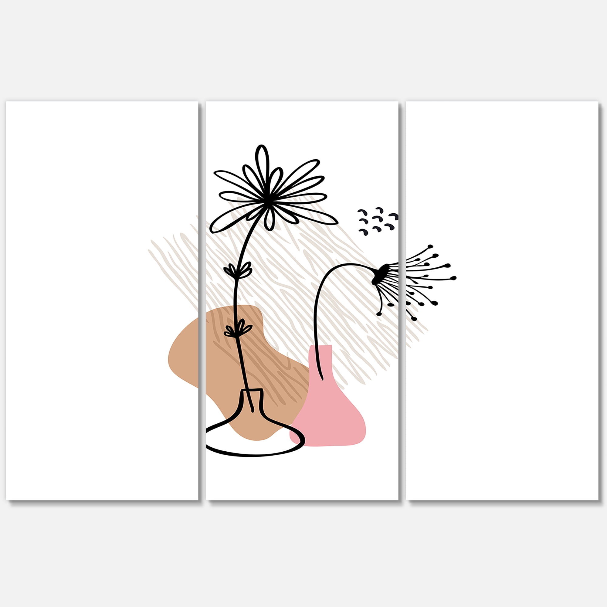 Designart ' Abstract Minimal Shapes Under Flowers III ' Modern Canvas Wall Art Print