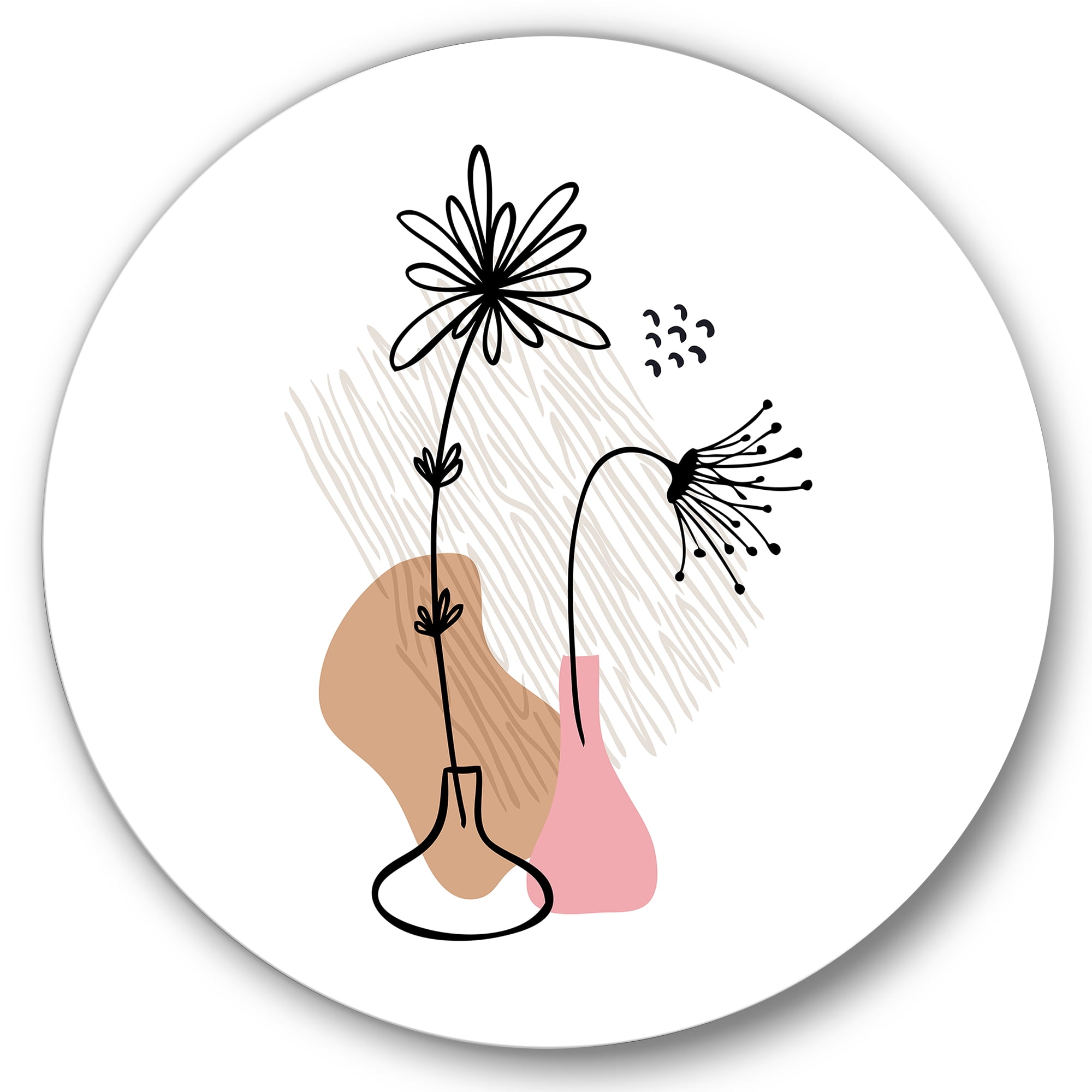 Designart 'Abstract Minimal Shapes Under Flowers III' Modern Circle Metal Wall Art 36x36 - Disc of 36