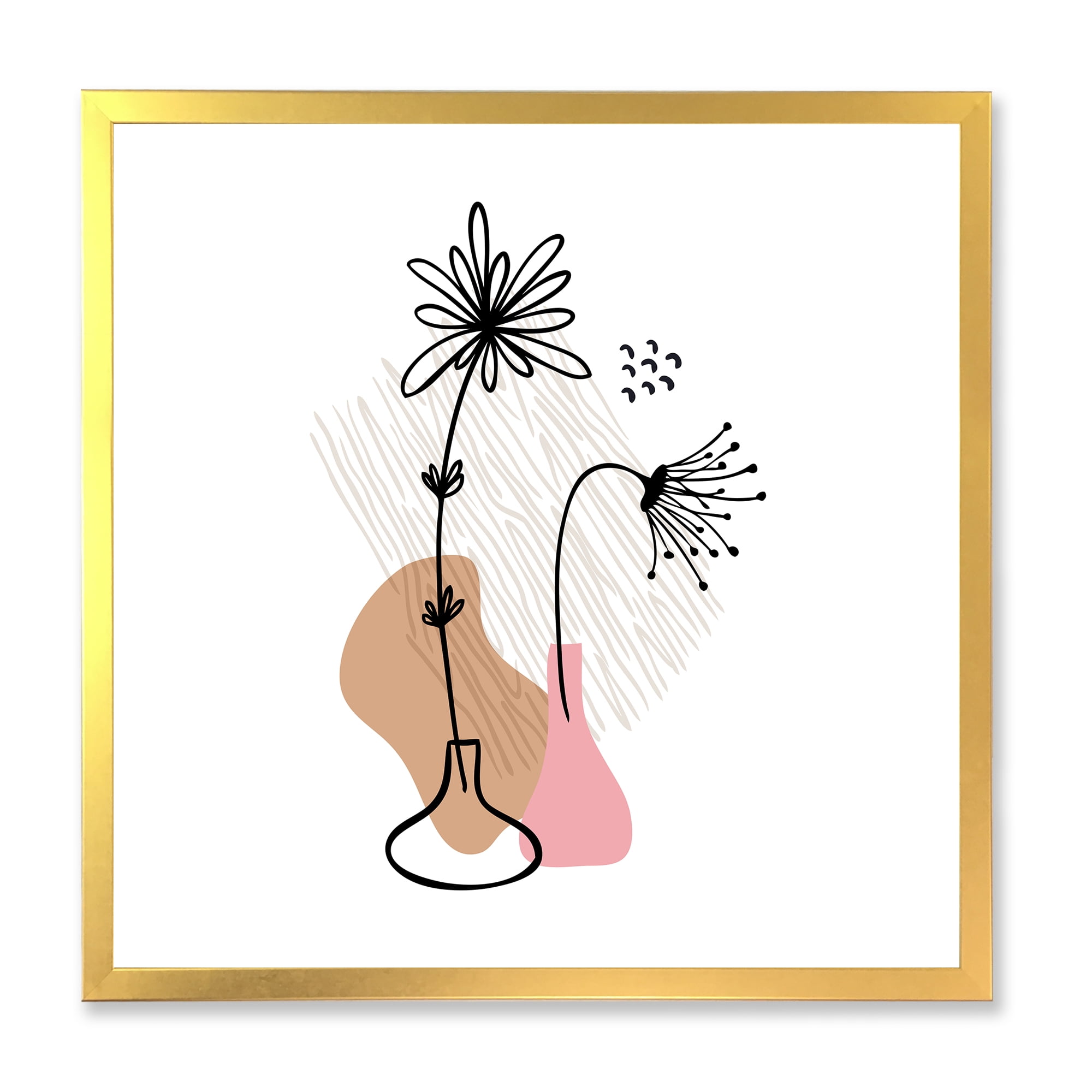 Designart 'Abstract Minimal Shapes Under Flowers III' Modern Framed Art Print