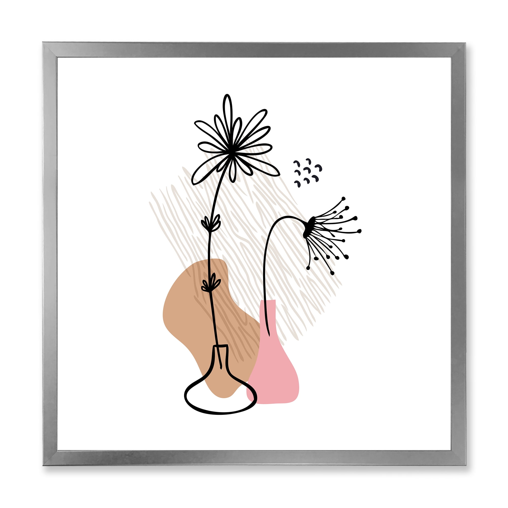 Designart 'Abstract Minimal Shapes Under Flowers III' Modern Framed Art Print
