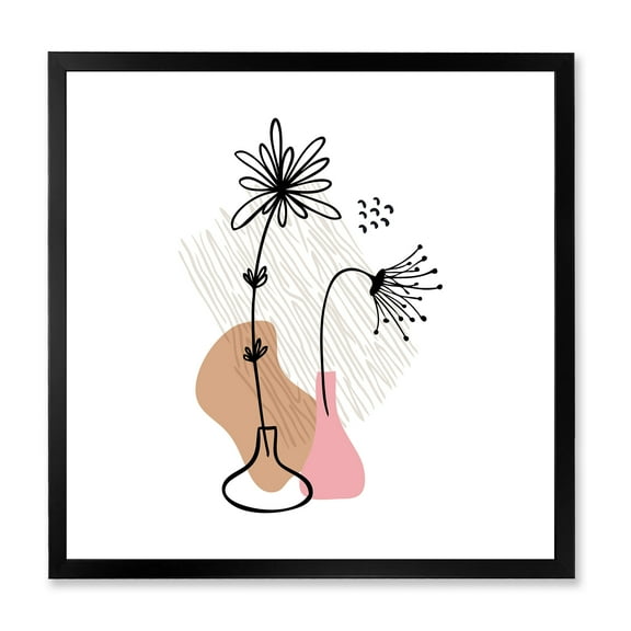 Designart 'Abstract Minimal Shapes Under Flowers III' Modern Framed Art Print