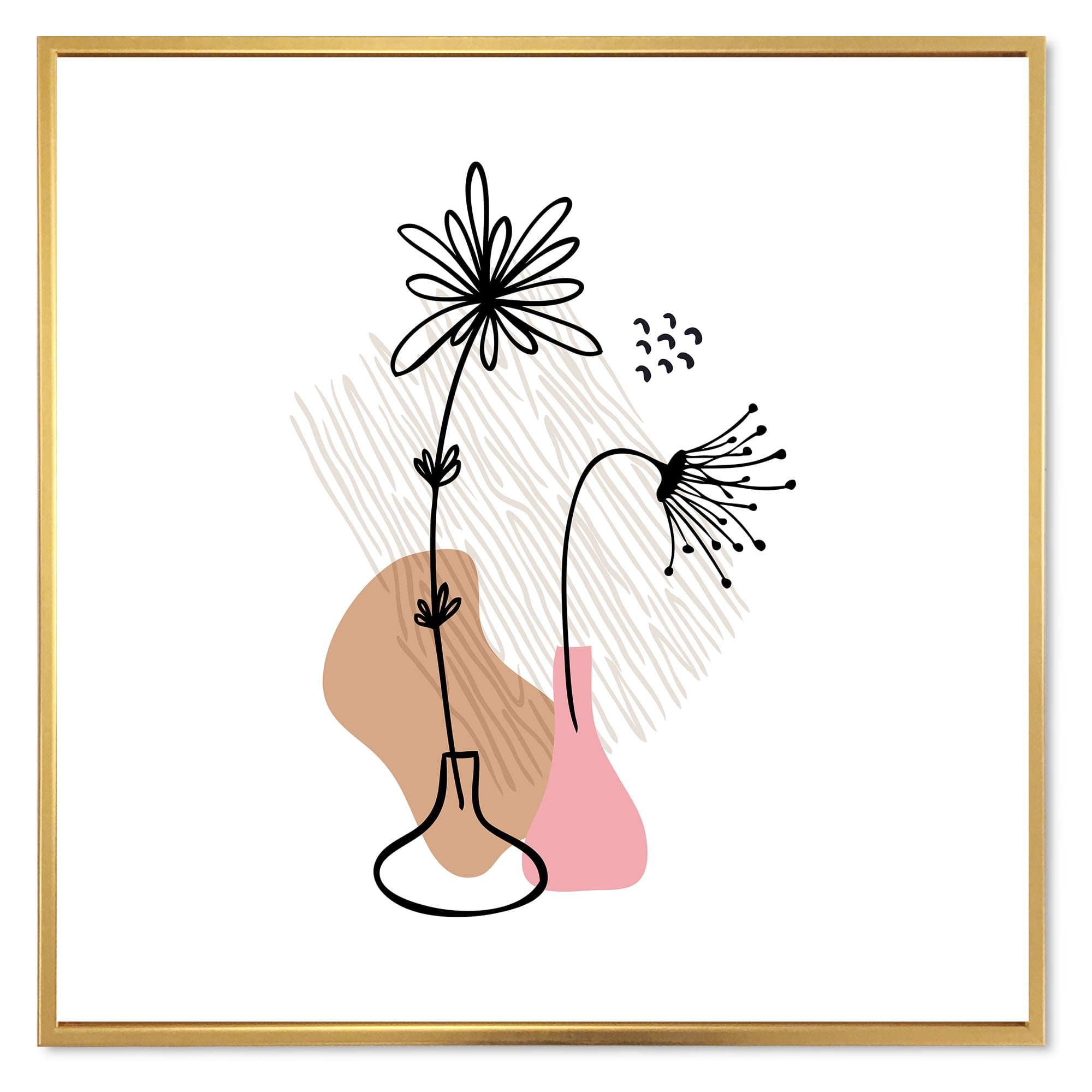 Designart 'Abstract Minimal Shapes Under Flowers III' Modern Framed Canvas Wall Art Print