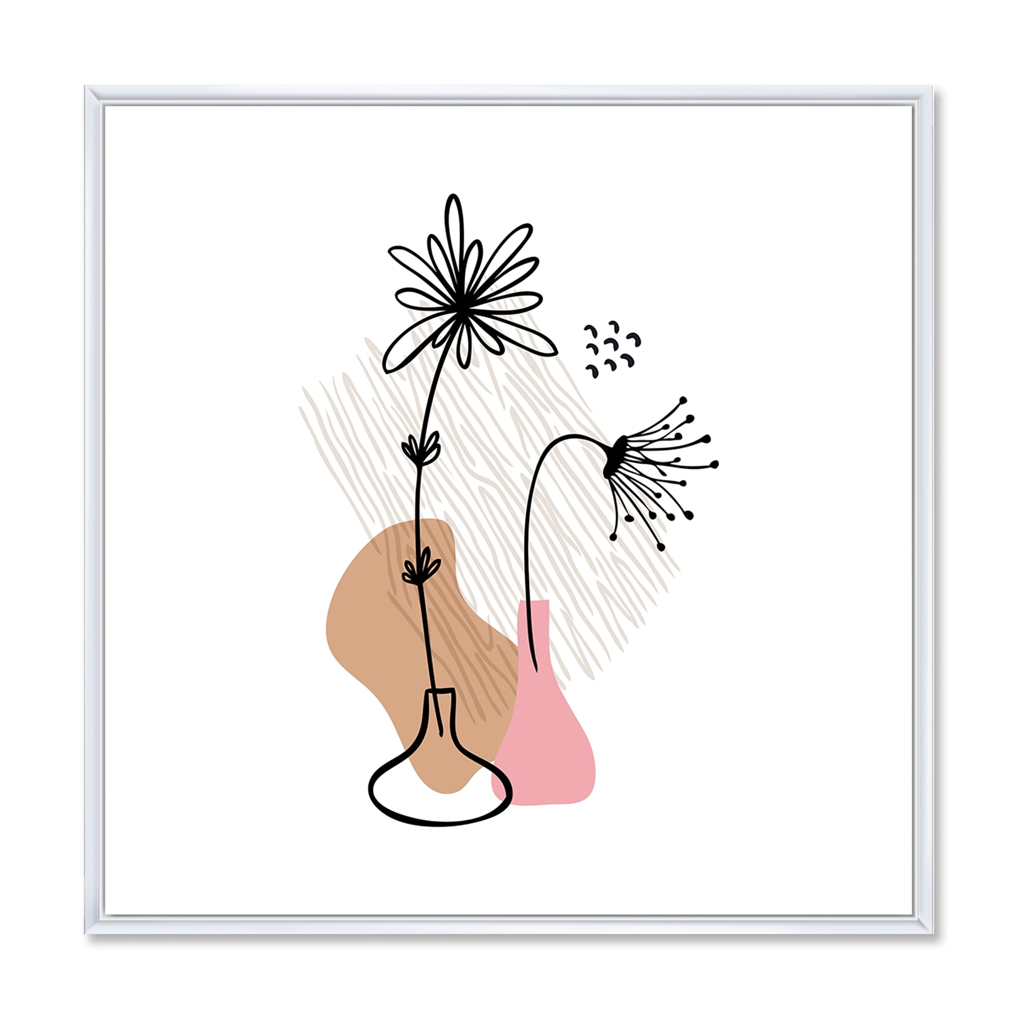 Designart 'Abstract Minimal Shapes Under Flowers III' Modern Framed Canvas Wall Art Print