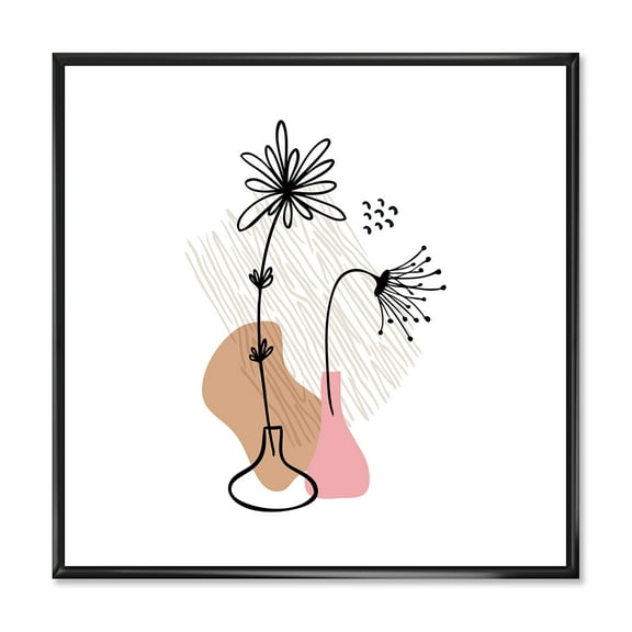 Designart 'Abstract Minimal Shapes Under Flowers III' Modern Framed Canvas Wall Art Print