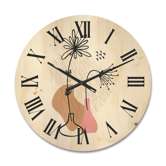Designart 'Abstract Minimal Shapes Under Flowers III' Modern Wood Wall Clock