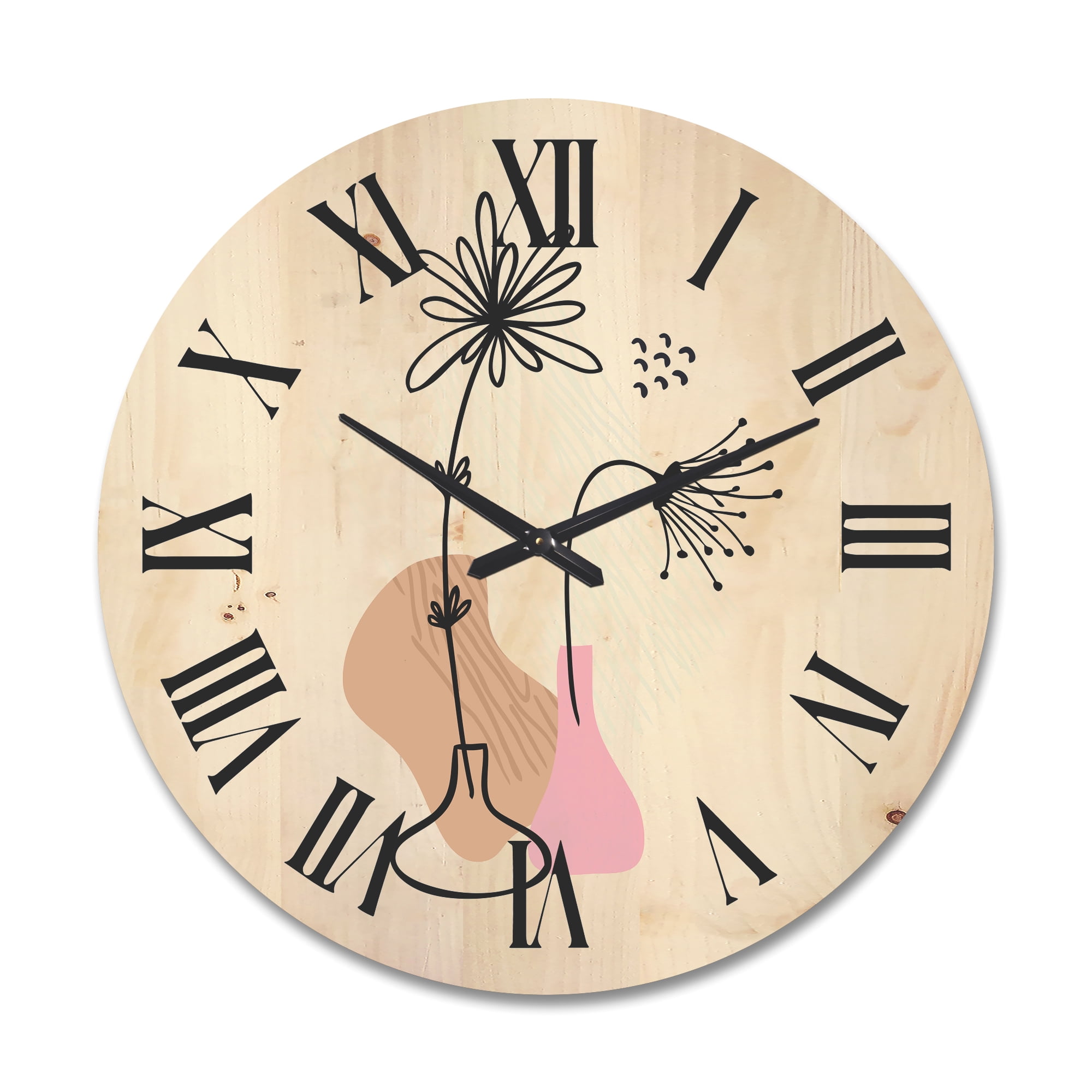 Designart 'Abstract Minimal Shapes Under Flowers III' Modern Wood Wall Clock