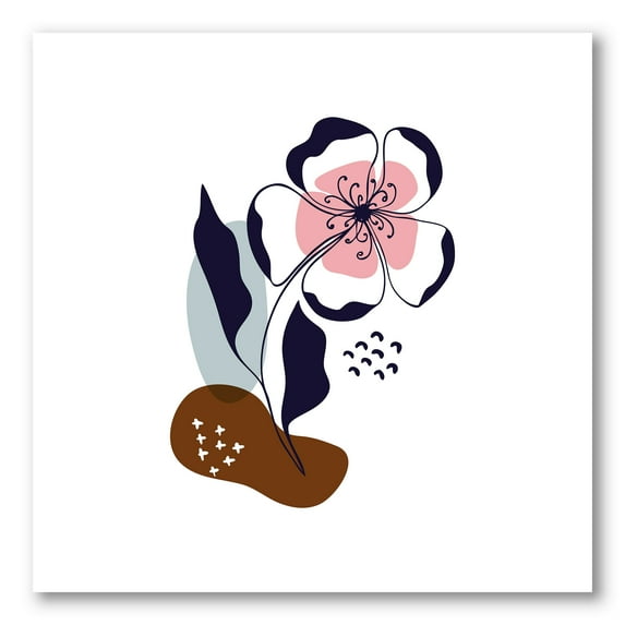 Designart ' Abstract Minimal Shapes Under Flowers IV ' Modern Canvas Wall Art Print