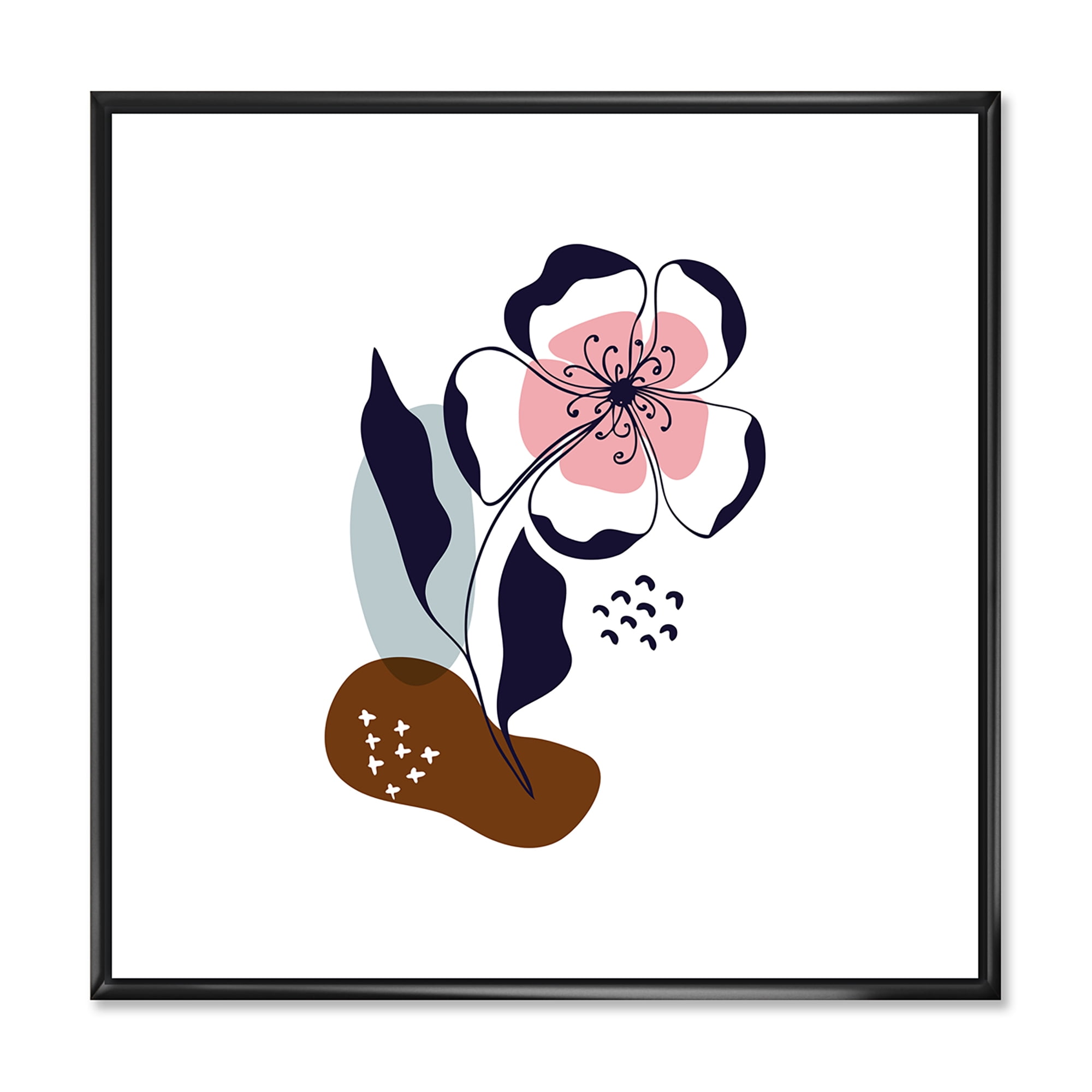 Designart 'Abstract Minimal Shapes Under Flowers IV' Modern Framed Canvas Wall Art Print
