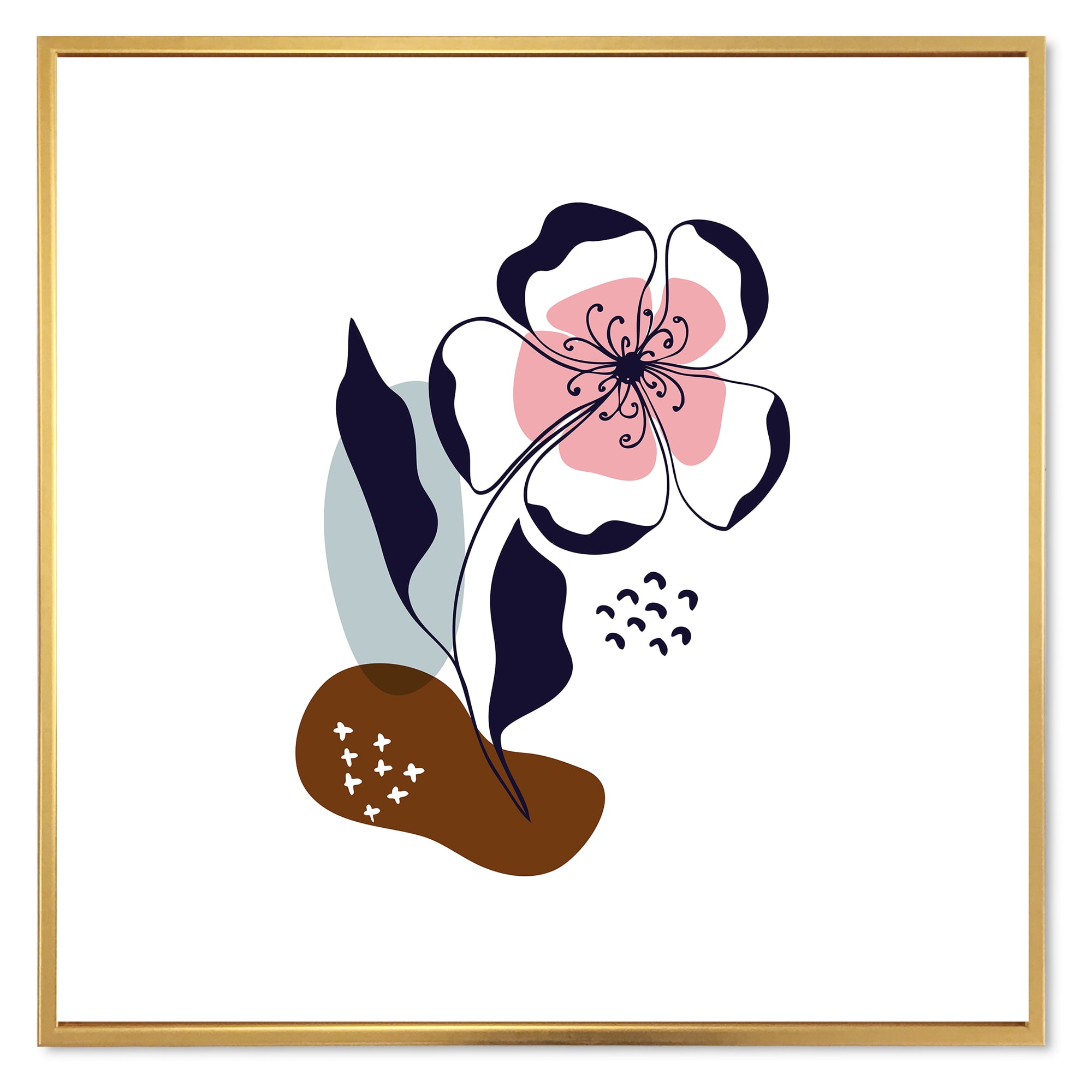 Designart 'Abstract Minimal Shapes Under Flowers IV' Modern Framed Canvas Wall Art Print