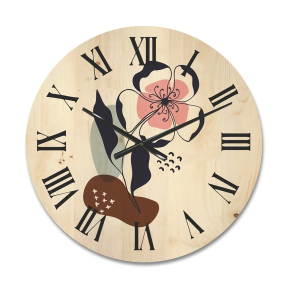 Designart 'Abstract Minimal Shapes Under Flowers IV' Modern Wood Wall Clock