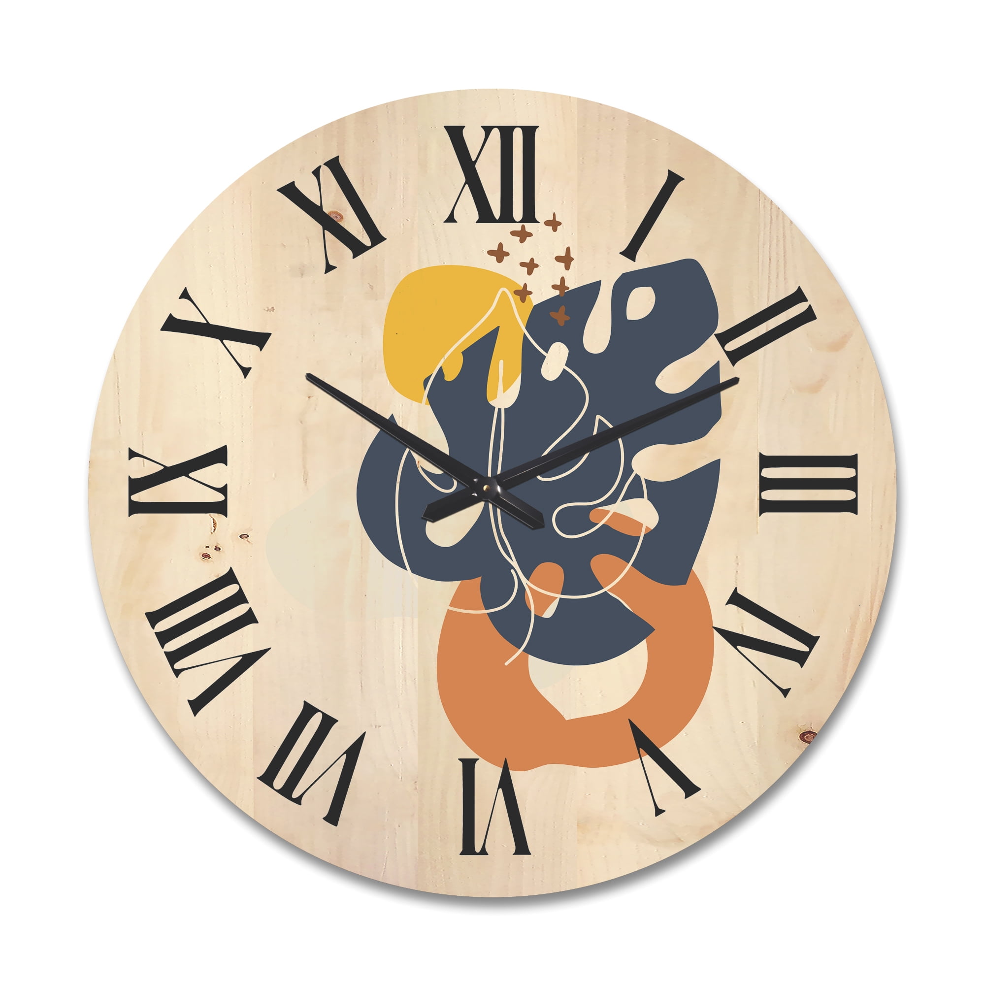 Designart 'Abstract Minimal Shapes Under Flowers IX' Modern Wood Wall Clock