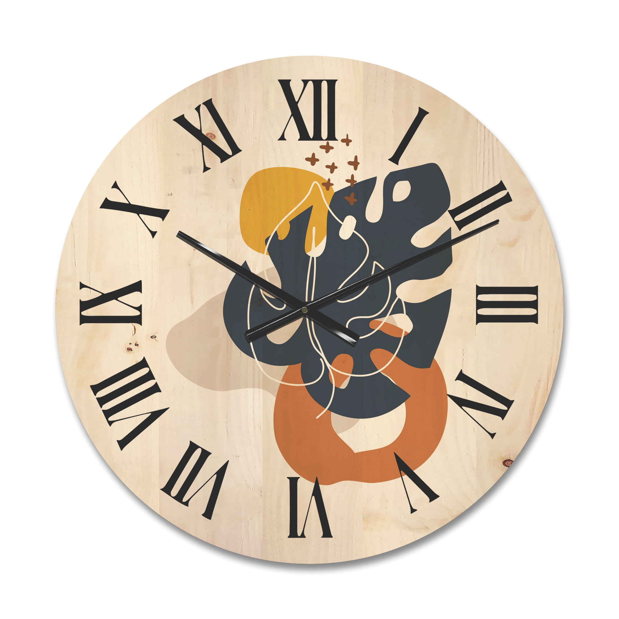 Designart 'Abstract Minimal Shapes Under Flowers IX' Modern Wood Wall Clock