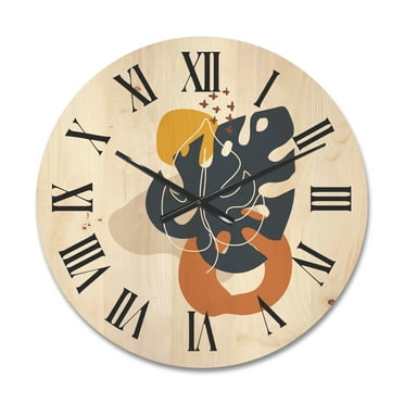 Designart 'Abstract Minimal Shapes Under Flowers IX' Modern Wood Wall Clock
