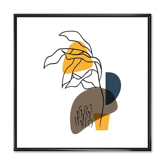 Designart 'Abstract Minimal Shapes Under Flowers V' Modern Framed Canvas Wall Art Print