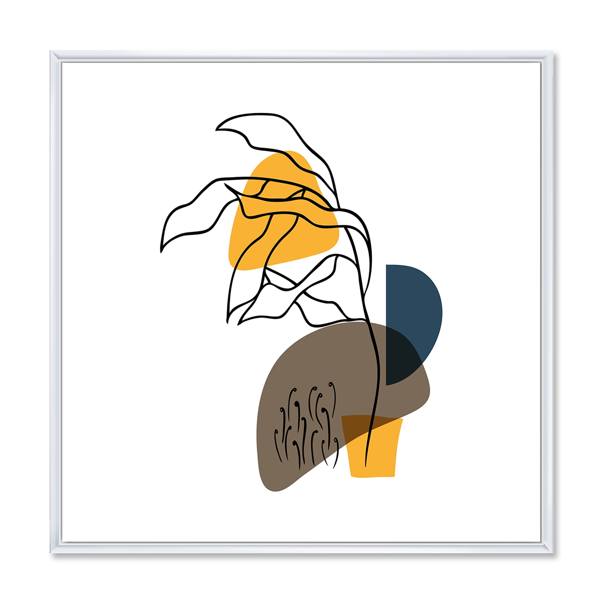 Designart 'Abstract Minimal Shapes Under Flowers V' Modern Framed Canvas Wall Art Print