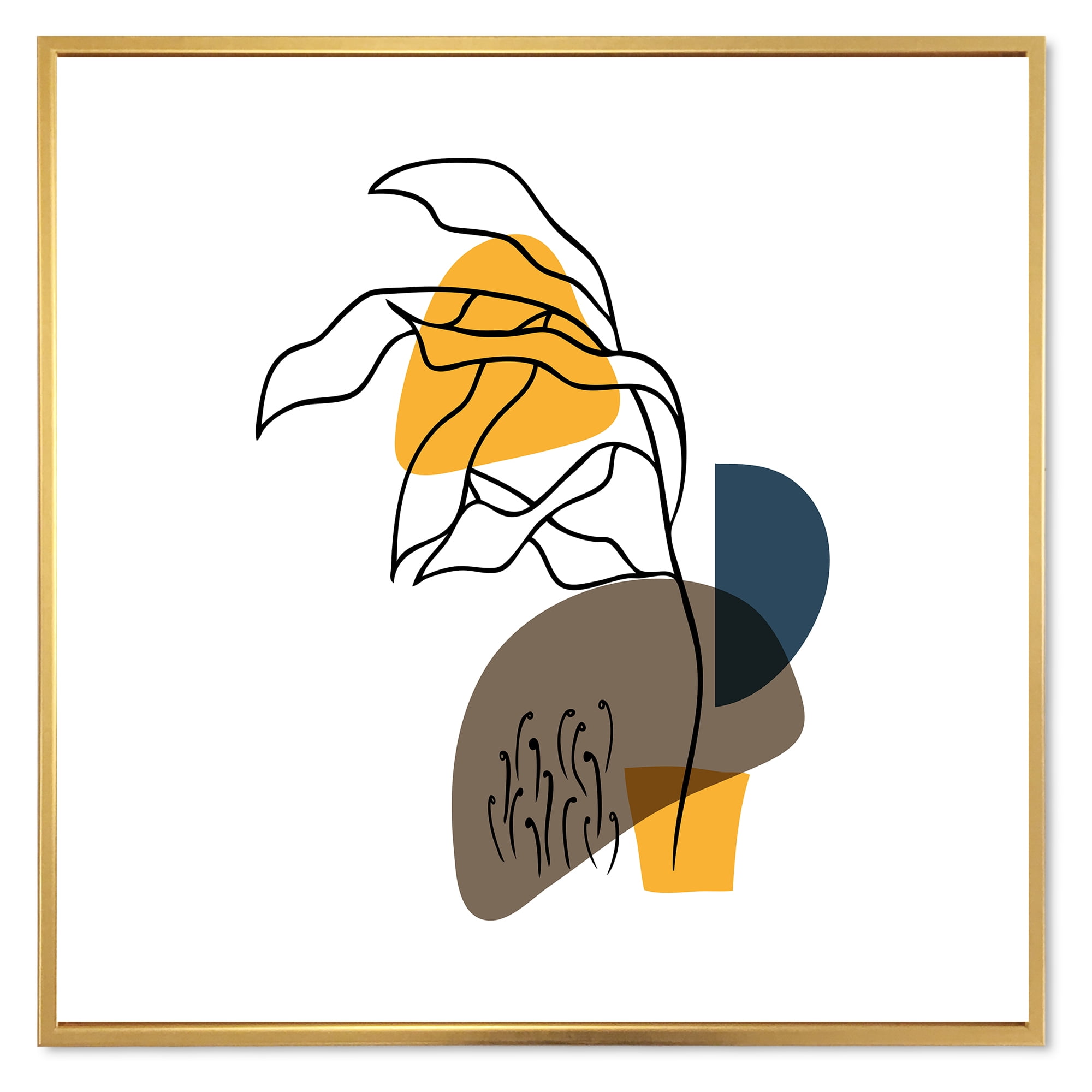 Designart 'Abstract Minimal Shapes Under Flowers V' Modern Framed Canvas Wall Art Print