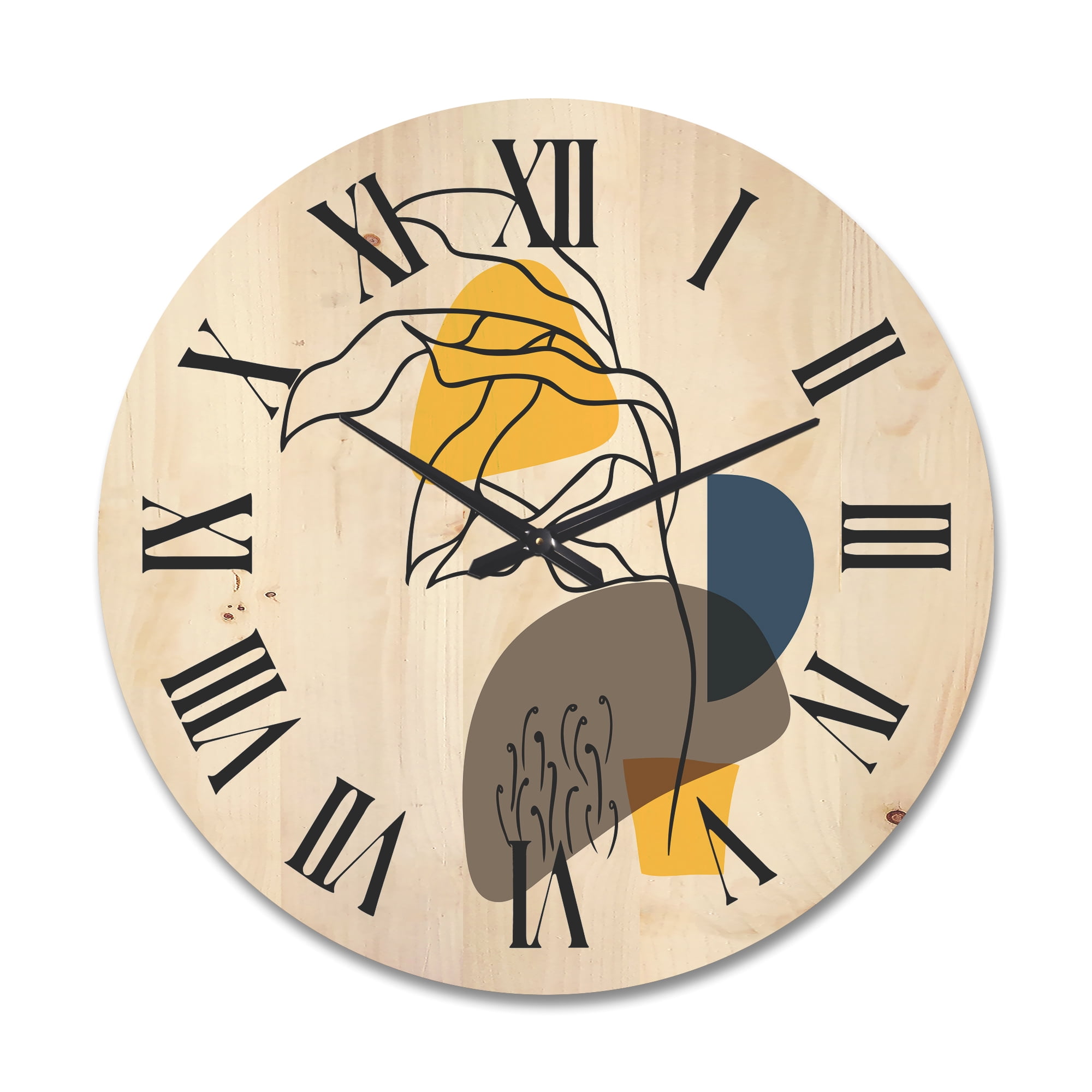 Designart 'Abstract Minimal Shapes Under Flowers V' Modern Wood Wall Clock