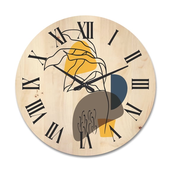 Designart 'Abstract Minimal Shapes Under Flowers V' Modern Wood Wall Clock