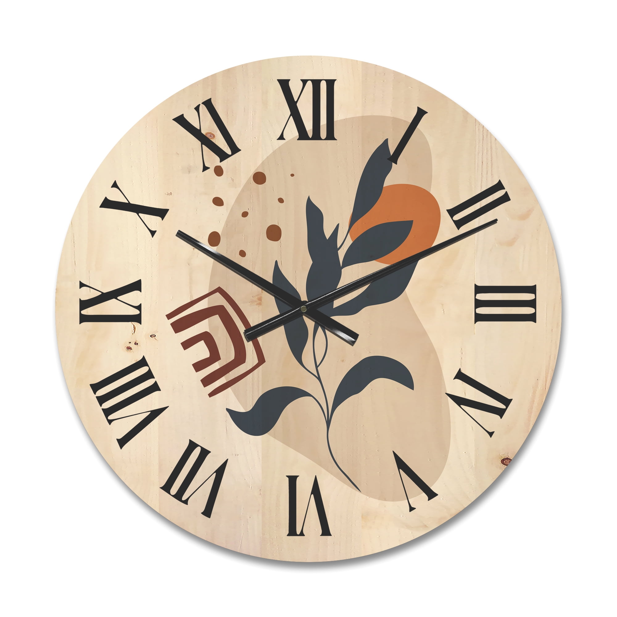 Designart 'Abstract Minimal Shapes Under Flowers VII' Modern Wood Wall Clock