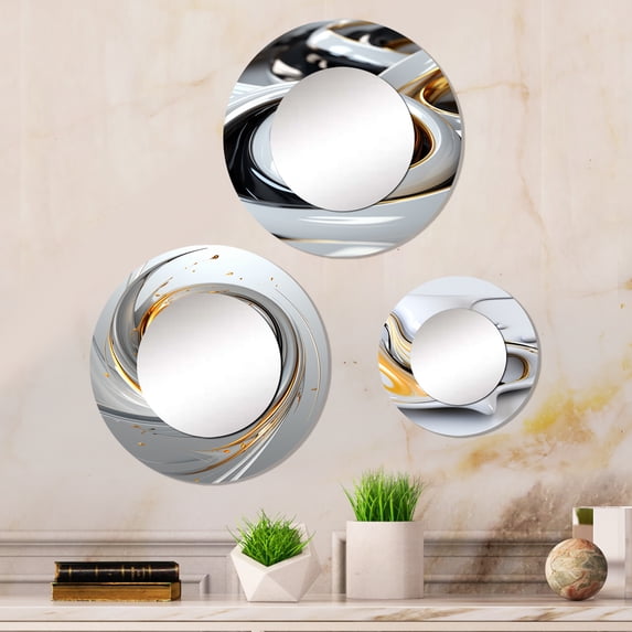Designart "Abstract Minimalism in Black, Yellow, and White II" Abstract Round Mirror Set of 3 - Modern Gold Hallway Round Mirror Wall Decor Set