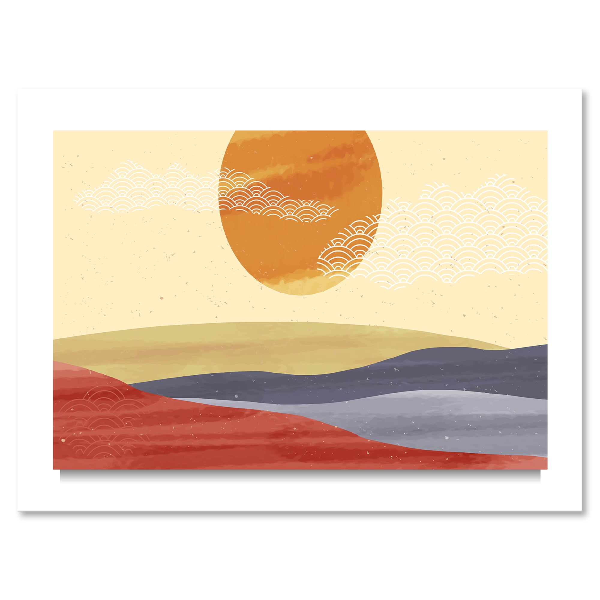 Designart ' Abstract Minimalistis Landscape Mountain & Moon ' Modern Canvas Wall Art Print