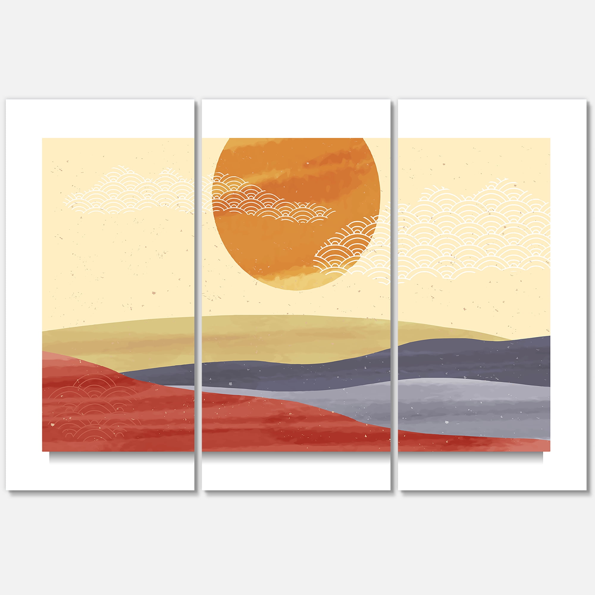 Designart ' Abstract Minimalistis Landscape Mountain & Moon ' Modern Canvas Wall Art Print