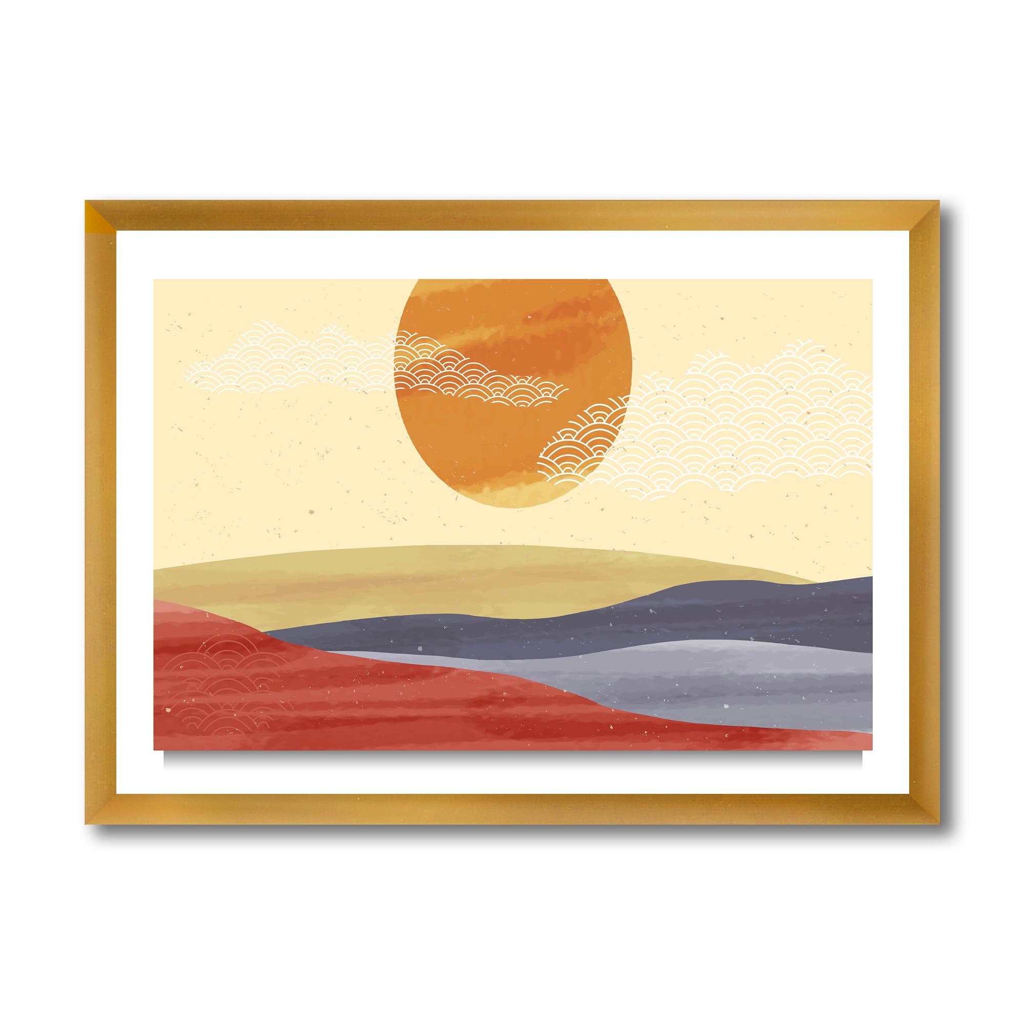 Designart 'Abstract Minimalistis Landscape Mountain & Moon' Modern Framed Art Print