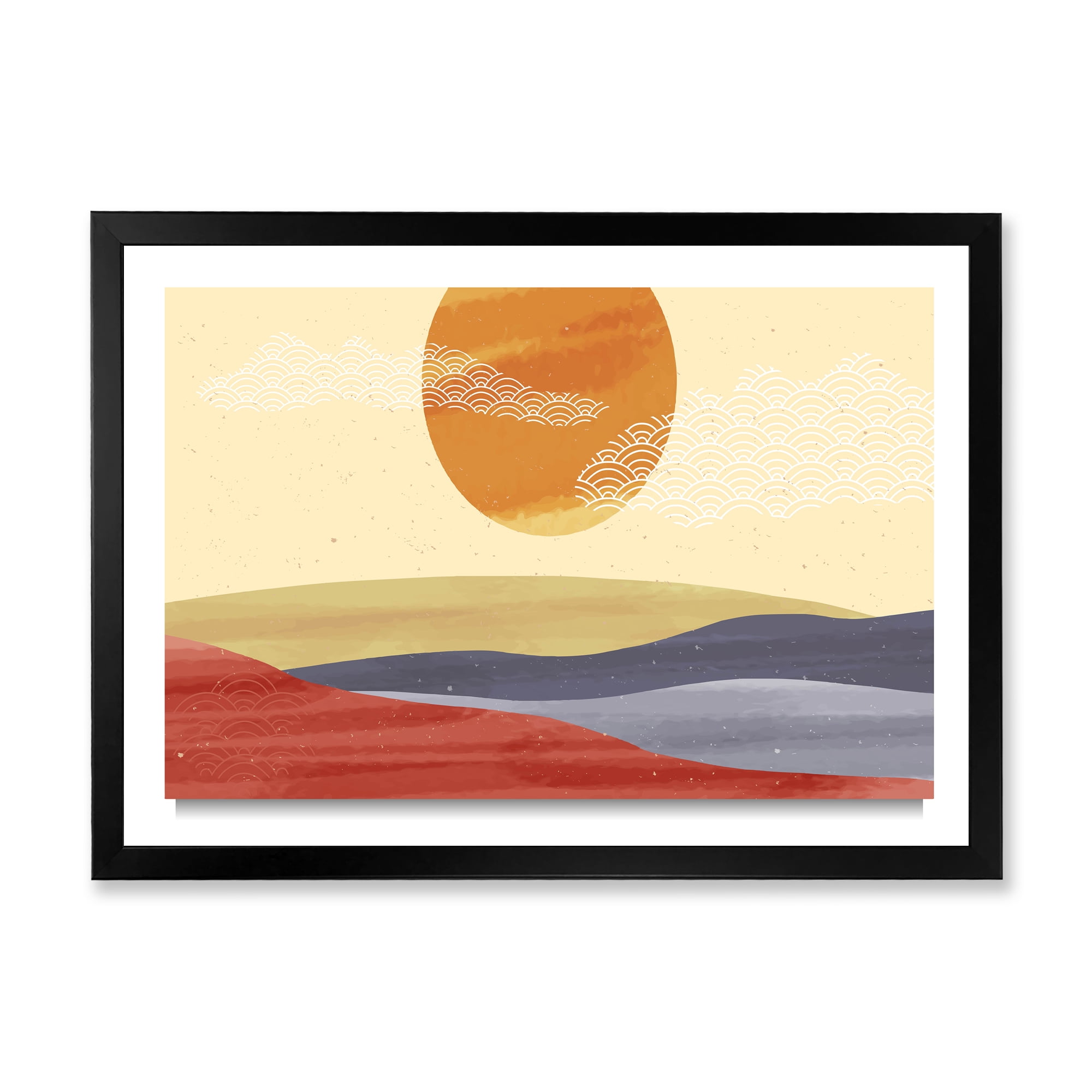 Designart 'Abstract Minimalistis Landscape Mountain & Moon' Modern Framed Art Print