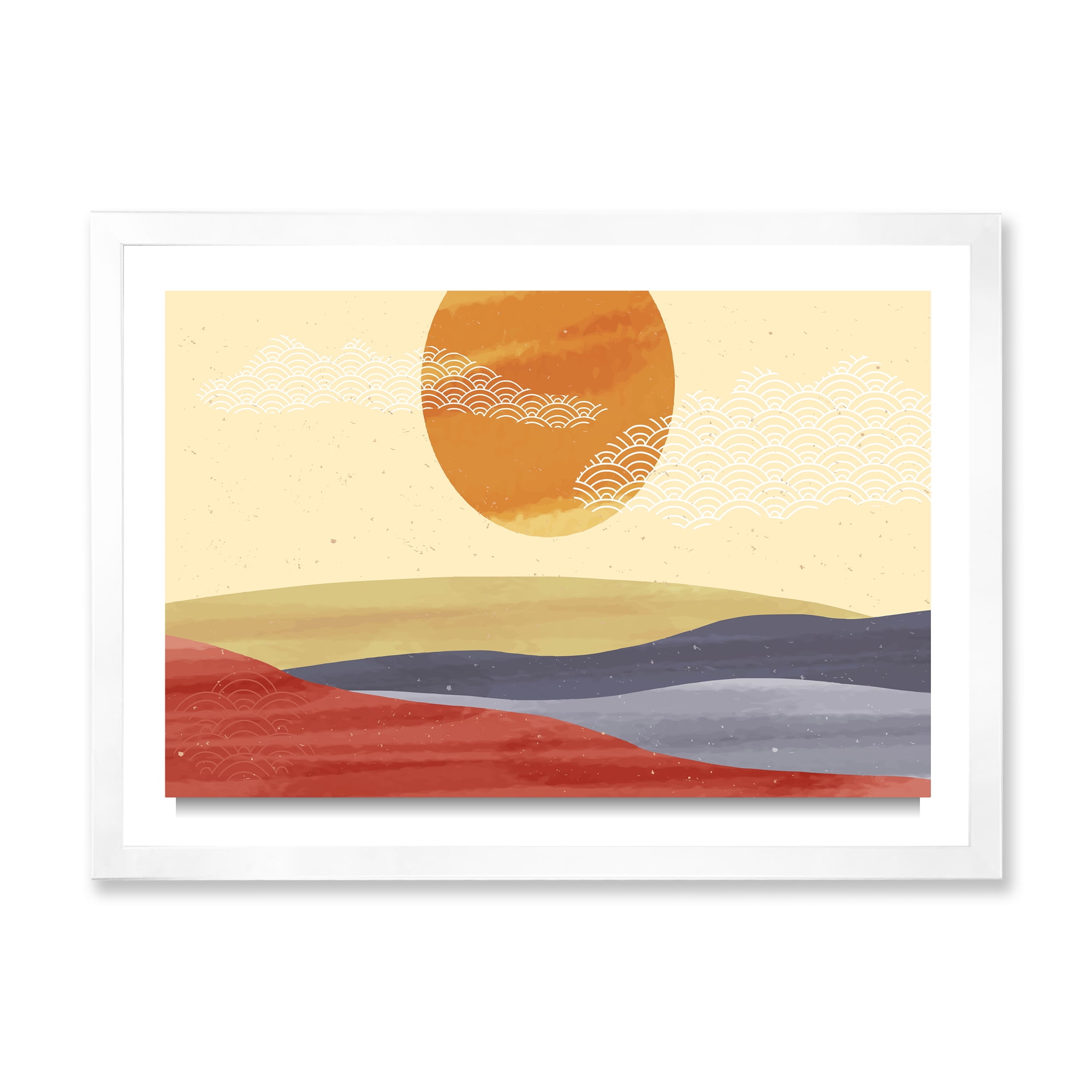 Designart 'Abstract Minimalistis Landscape Mountain & Moon' Modern Framed Art Print