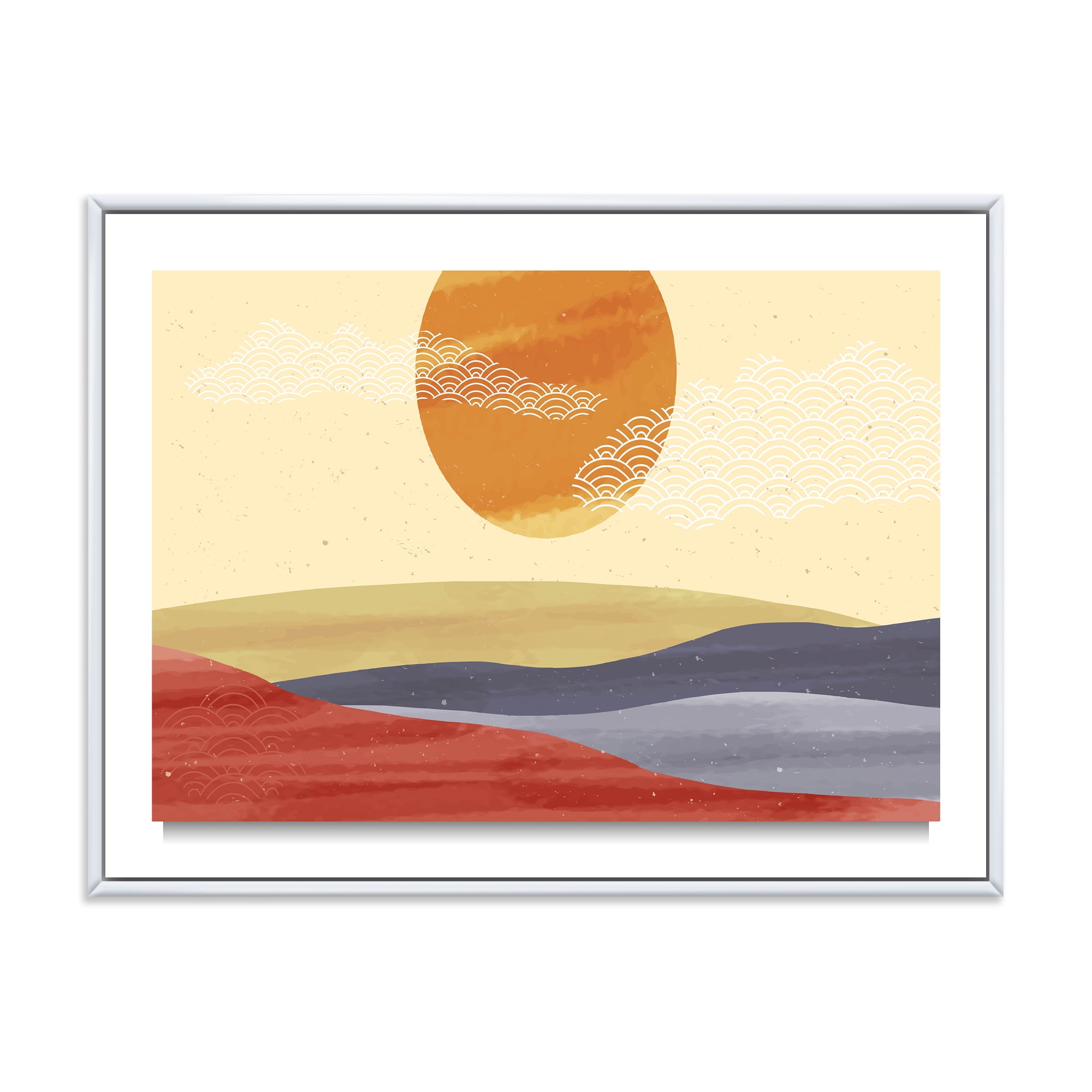 Designart 'Abstract Minimalistis Landscape Mountain & Moon' Modern Framed Canvas Wall Art Print