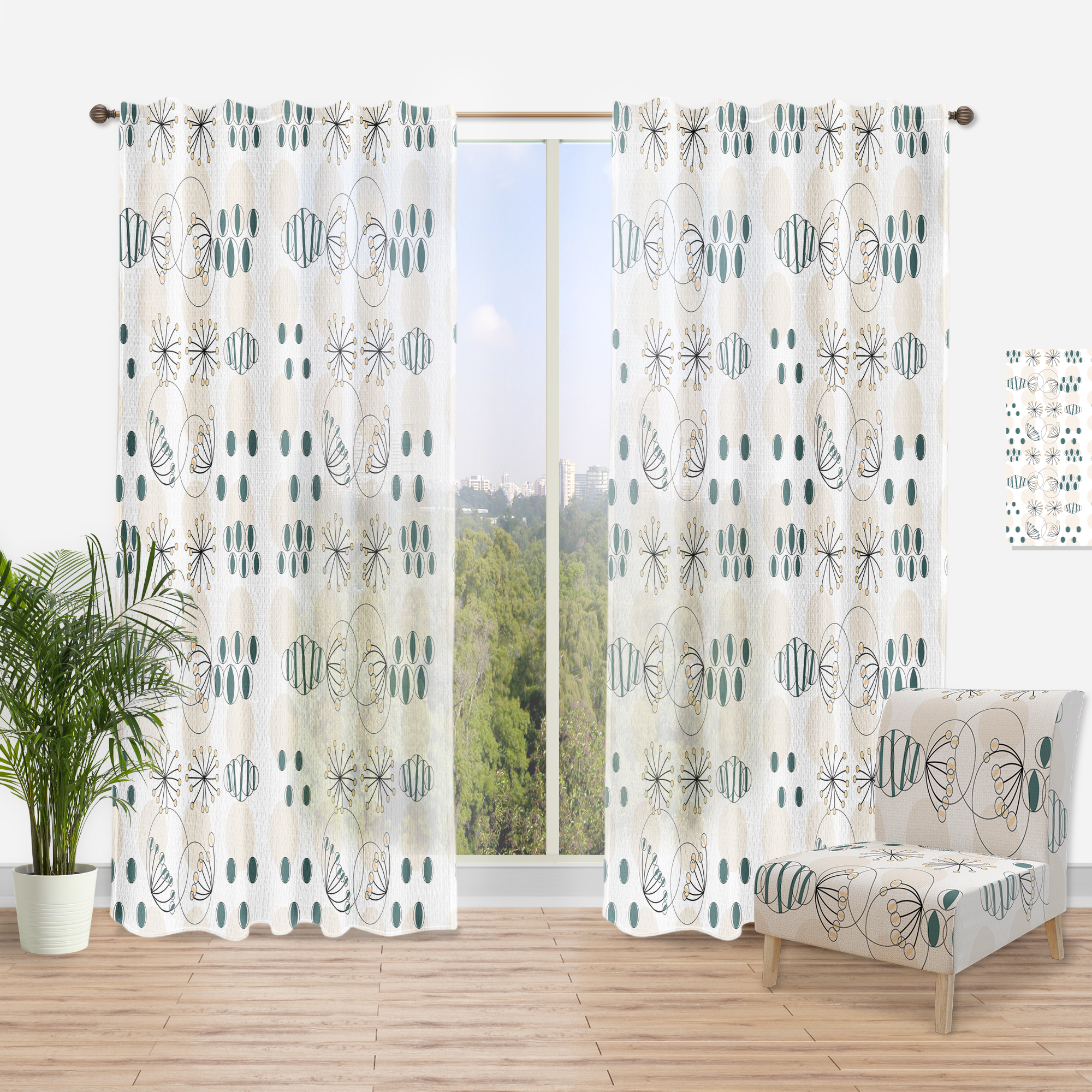 Designart 'Abstract Modern Geometric Pattern' Mid-Century Modern Curtain Panel