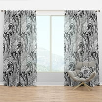 Designart 'Abstract Monochrome Floral Pattern' Bohemian & Eclectic Curtain Panel