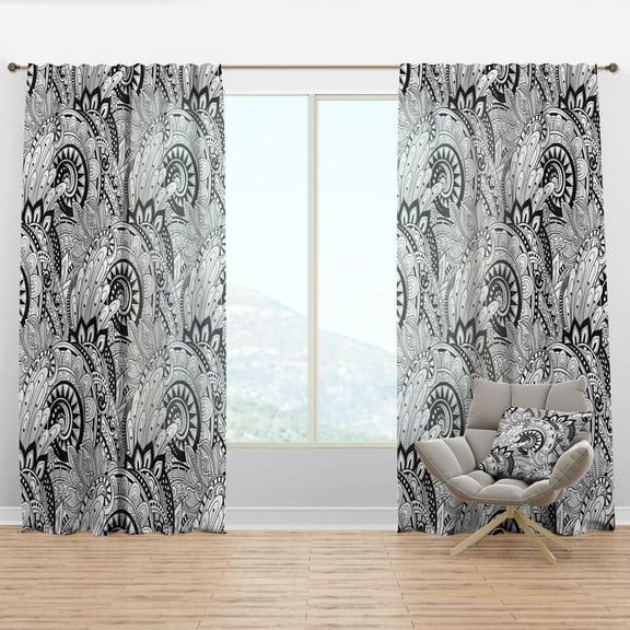 Designart 'Abstract Monochrome Floral Pattern' Bohemian & Eclectic Curtain Panel